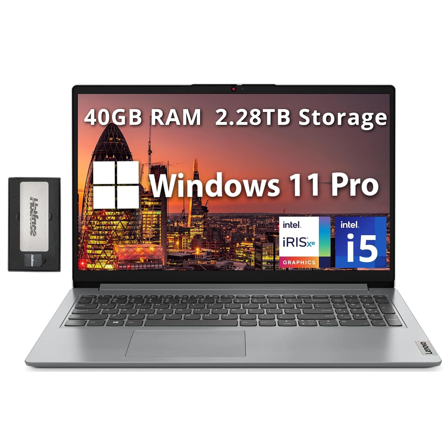 Lenovo IdeaPad 1i 15.6" FHD Business Laptop, Intel i5-1235U, 40GB RAM, 2.28TB Storage(2TB SSD+288GB Docking Station Set), Intel Iris Xe Graphics, Num Pad, 720p Webcam, WiFi 6, Win 11 Pro, Gray