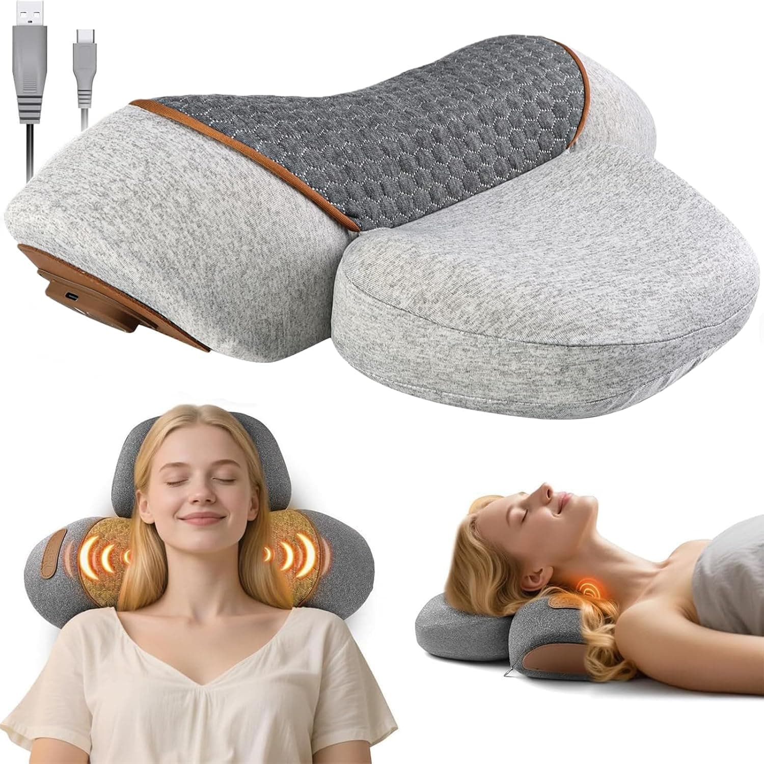 Plug-in 3-in-1 Hot Compress Massage Neck Pillow Memory Cotton Brace Cervical Traction for Relaxation