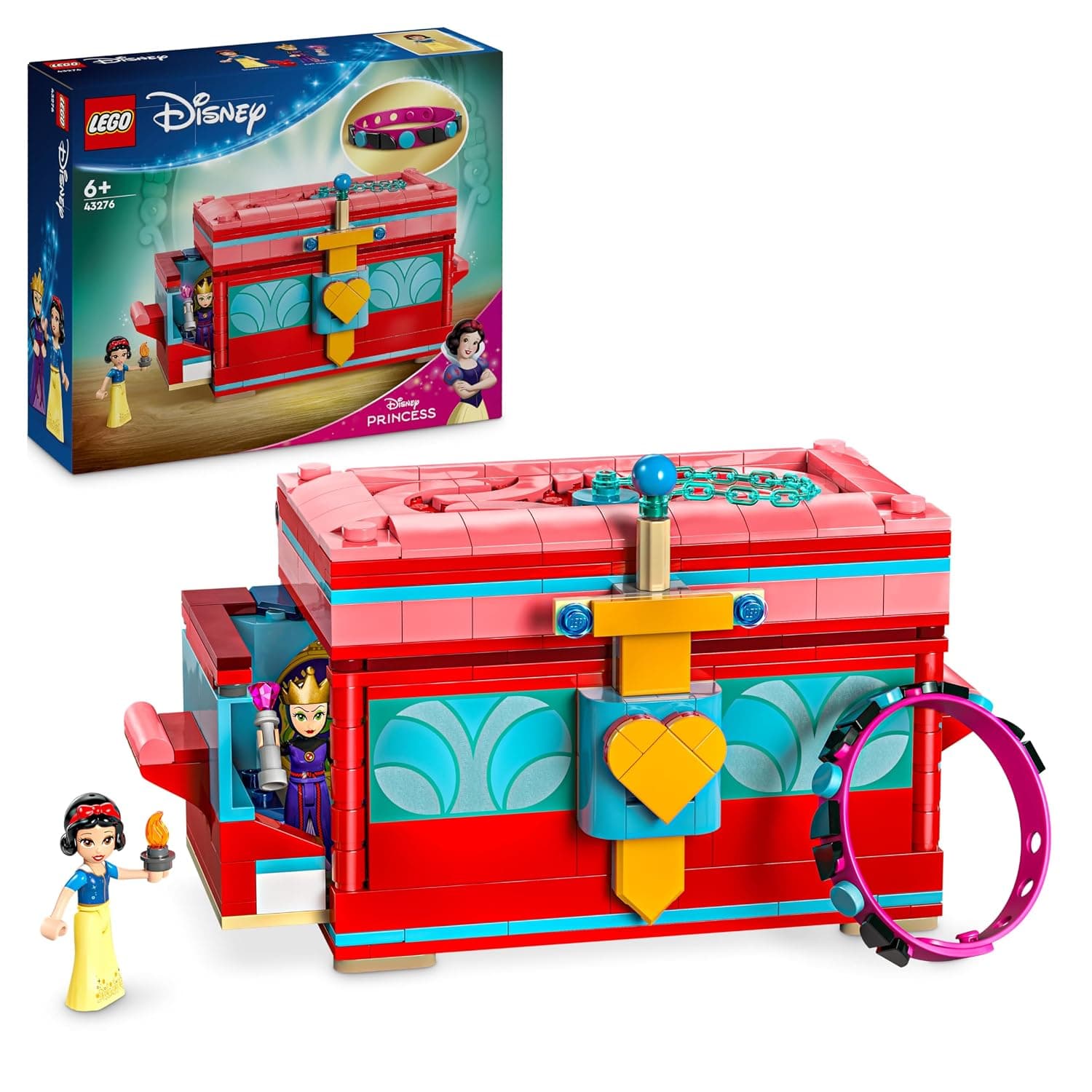LEGO ǀ Disney Princess Snow White’s Jewellery Box Building Toy for Kids with Snow White and the Evil Queen Mini-Doll Figures and a Play Bracelet, Gift for 6 Plus Year Old Girls and Boys 43276