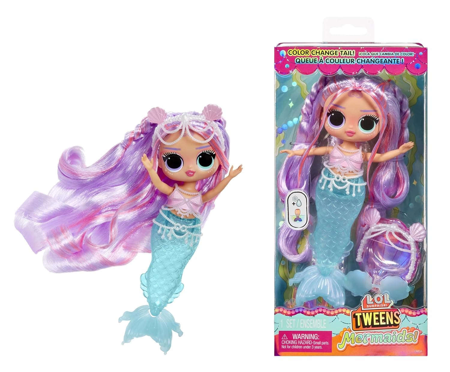 LOL Surprise Tweens Mermaid Doll Lana Marine with Color Changing Tail, Movable Fins, Sea-Themed Accessories, Poseable Body, Unbox Magical Underwater Fashion Doll Play Toy