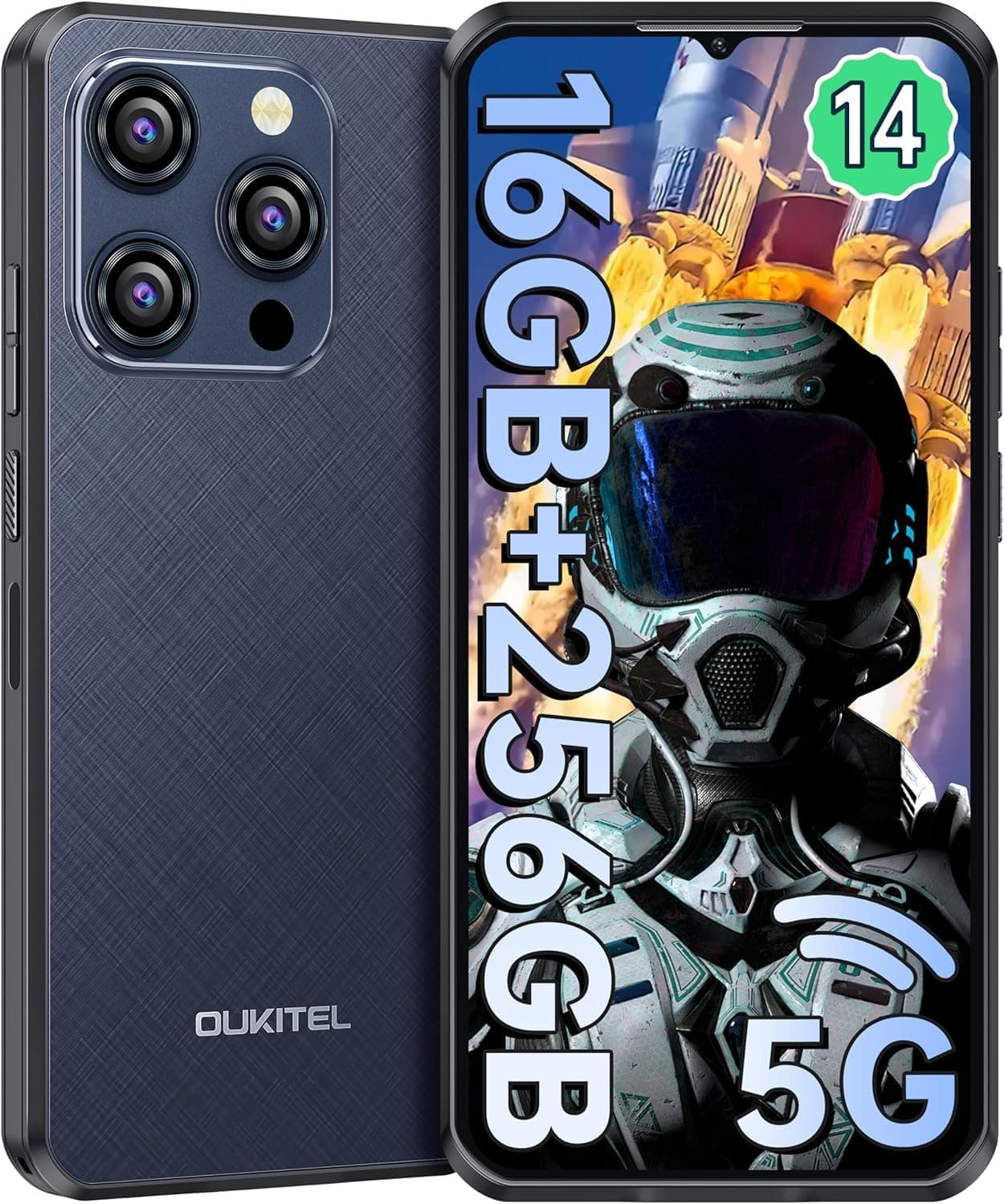 WP52 Rugged Smartphone 5G - 256GB+16GB Storage Up to 2TB, Android 14 Mobile Phones with 6.6“ HD+ Display, 48 MP Triple Camera, 6500mAh 18W Charge, Dual SIM & Nano+SD Card Slot, Blue