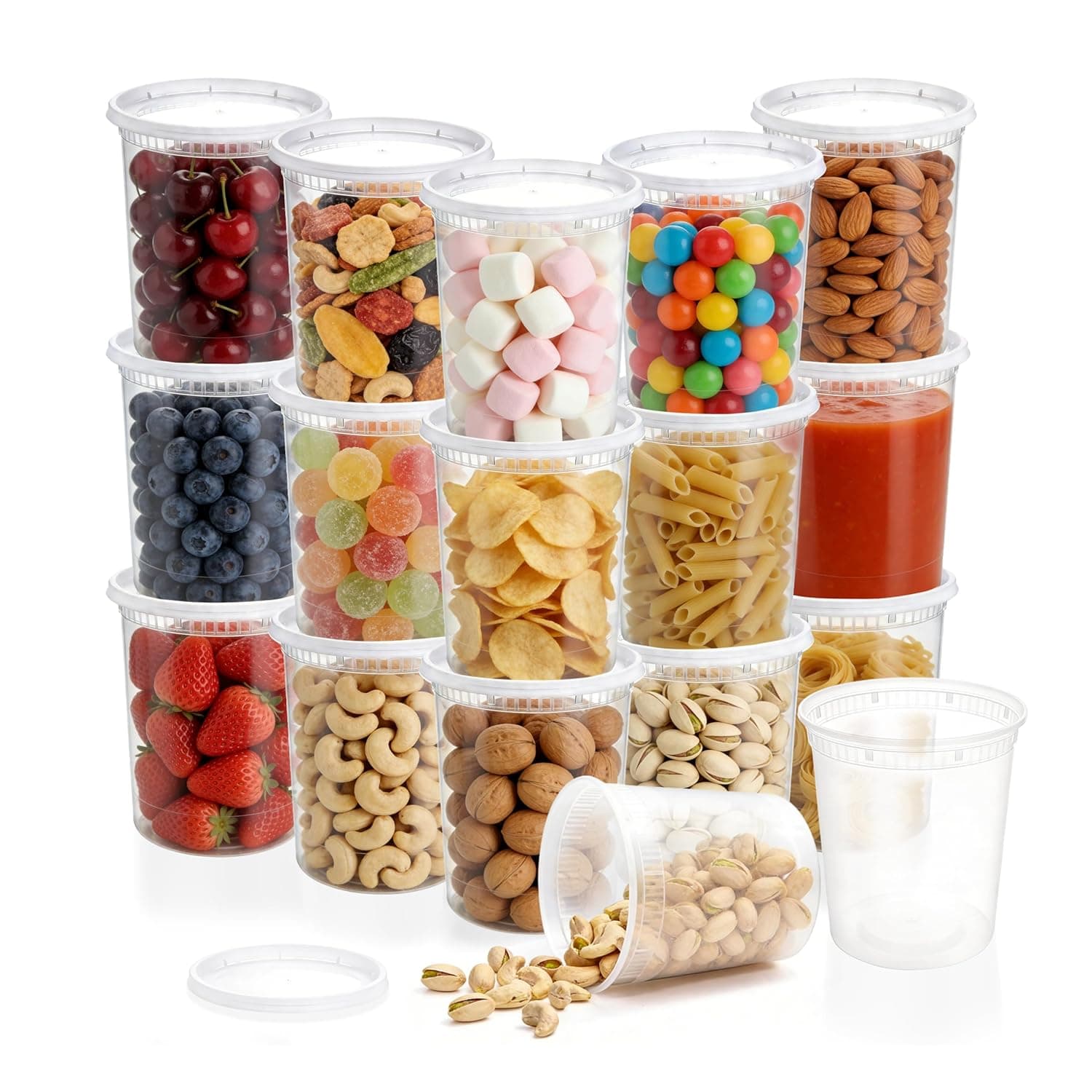 24 Pack 32 OZ Deli Containers With Lids,Reusable Round Deli Containers,Stackable and Leak-proof,BPA Free,The Dishwasher and Microwave Oven Safe,Salad,Soup,Fruit for Food Container