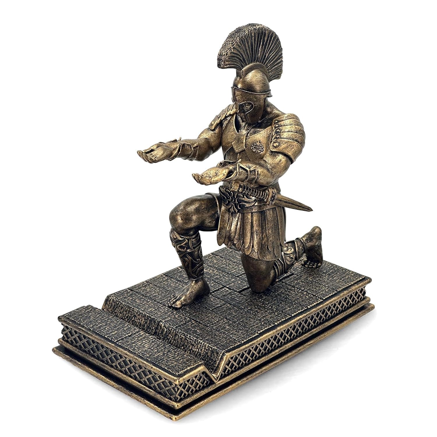 Roman Warrior Pen Holder knight Desktop Organizer and Accessories Resin Pen Holder as Gift with Short Swordfor Office and Home (Antique Bronze)