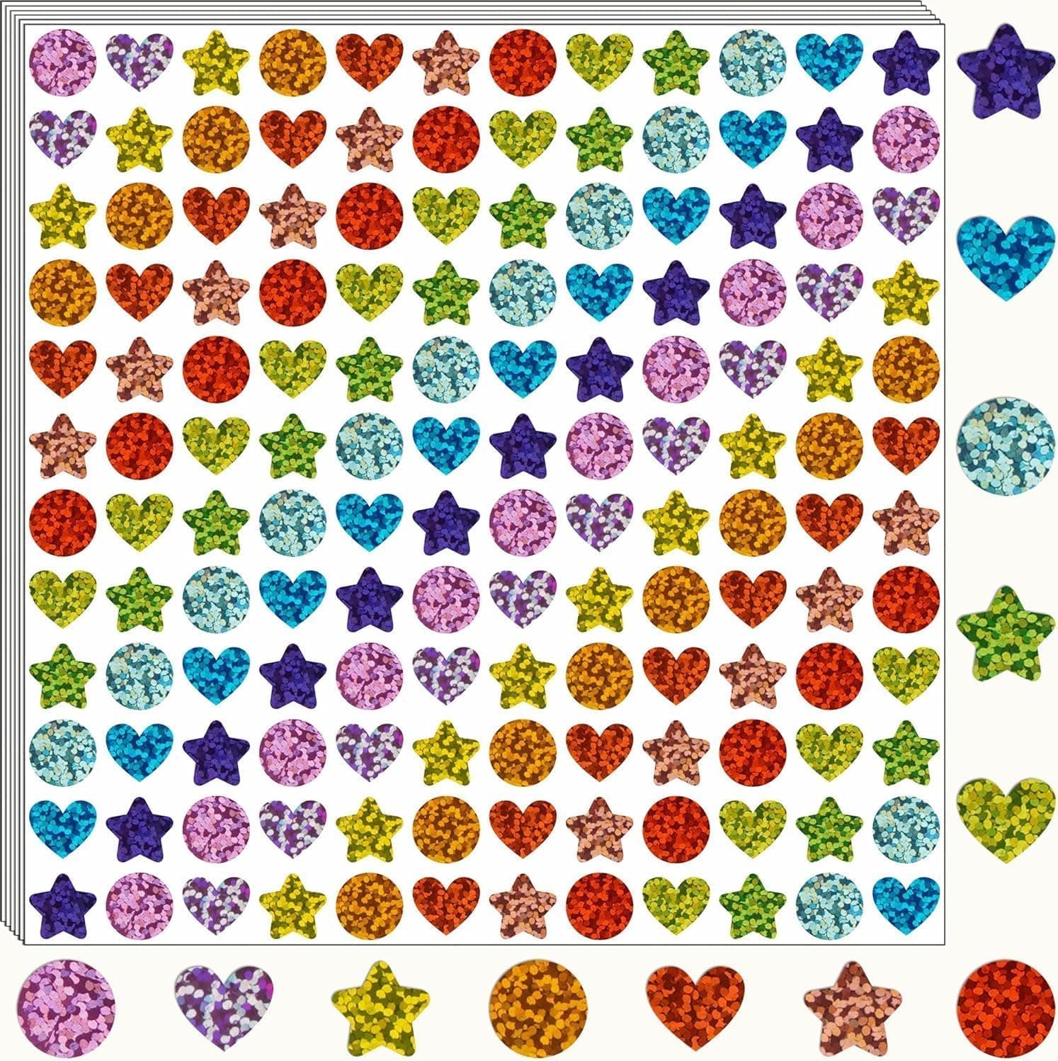 Tazweeq 2160 Pcs Holographic Star and Heart Stickers, Glitter Tiny Sticker for Kids Rewards, Decoration, Classroom Supplies, Gift Envelope (15 Sheets)
