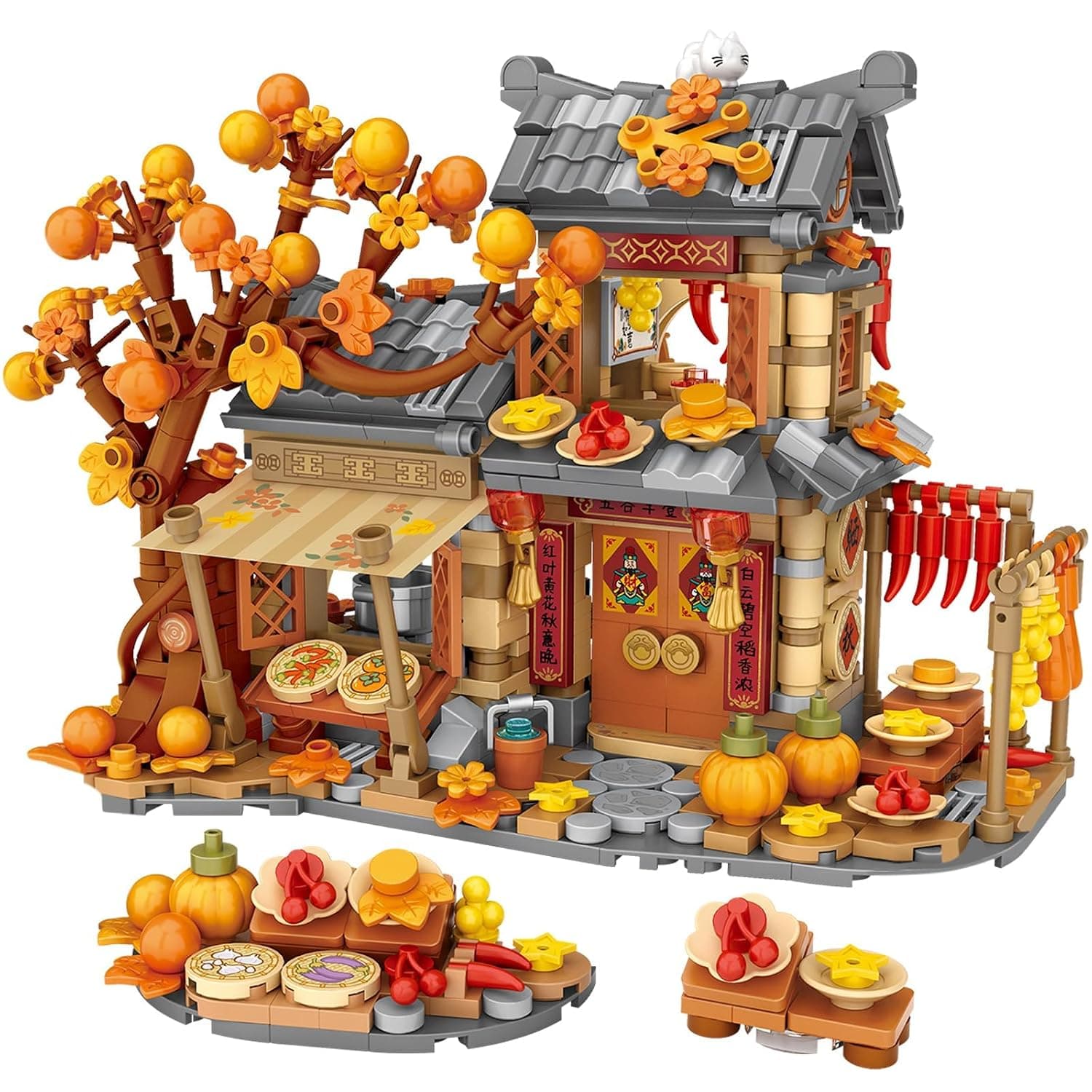 Autumn House Building Blocks Set,Harvest Season Home Decoration, Chinese Style Particle Construction Building Bricks Toy for Adutls, Friends Autumn House Building Toys for Girls 8-14 Years