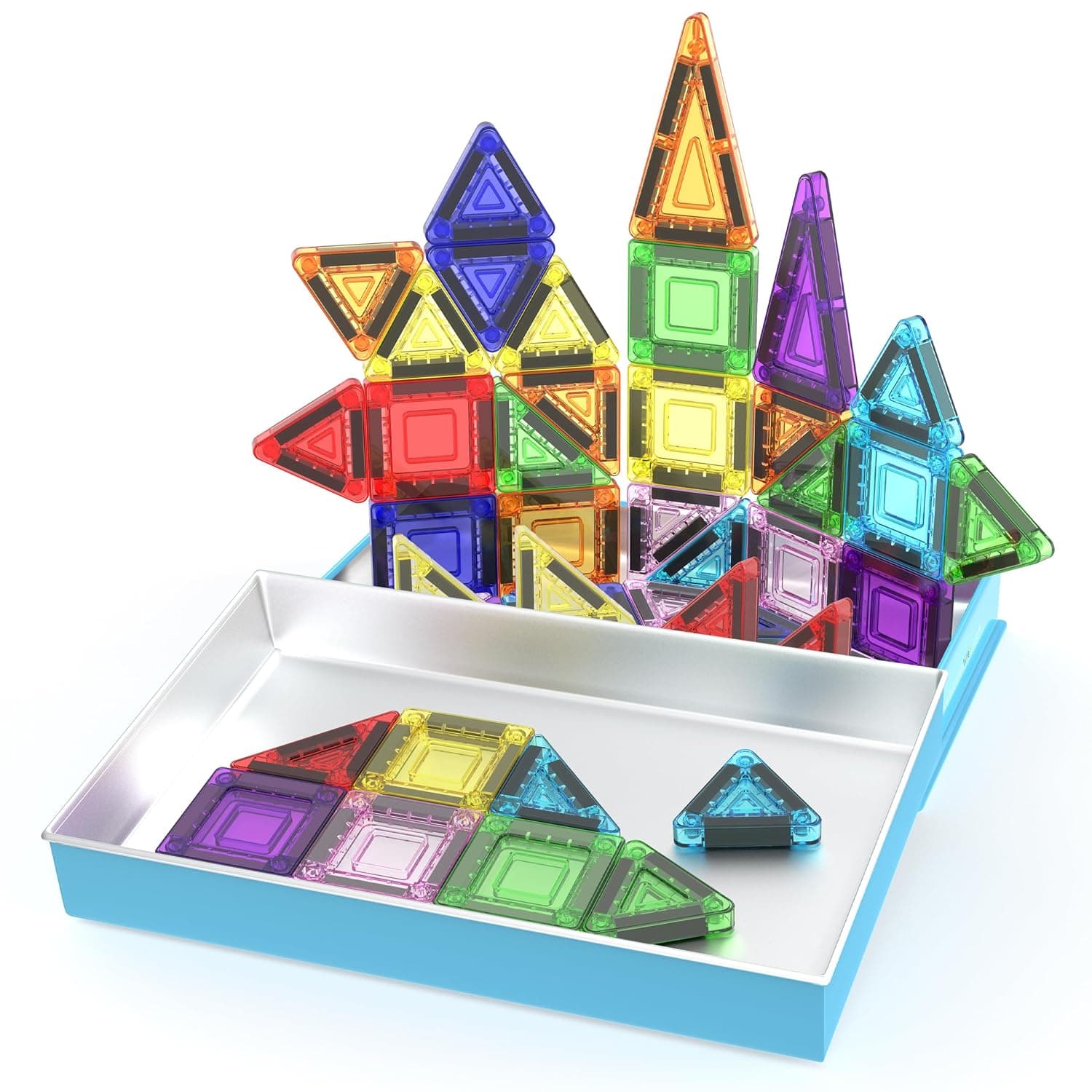PicassoTiles 40pc Nano Mini Magnetic Tile Construction Building Blocks Travel Toy Set with Storage Case STEM Educational Fun Learning Magnet Tiles Stacking Toys for Toddlers Girls Boys Ages 3+ PN01