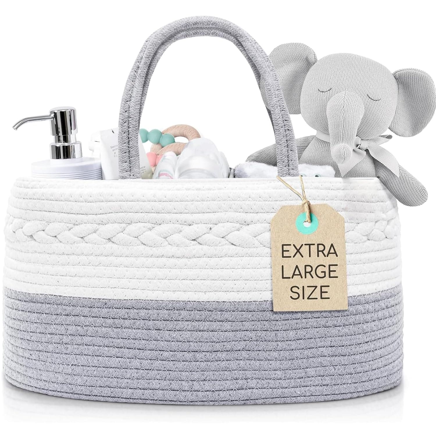 Diaper Caddy Organizer for Baby Girl,Cotton Rope Nursery Baby Basket,Changing Table Organizer for Baby Diaper Storage,Portable Baby Basket Car Organizer with Removable Divider,Baby Shower Gifts (Grey)
