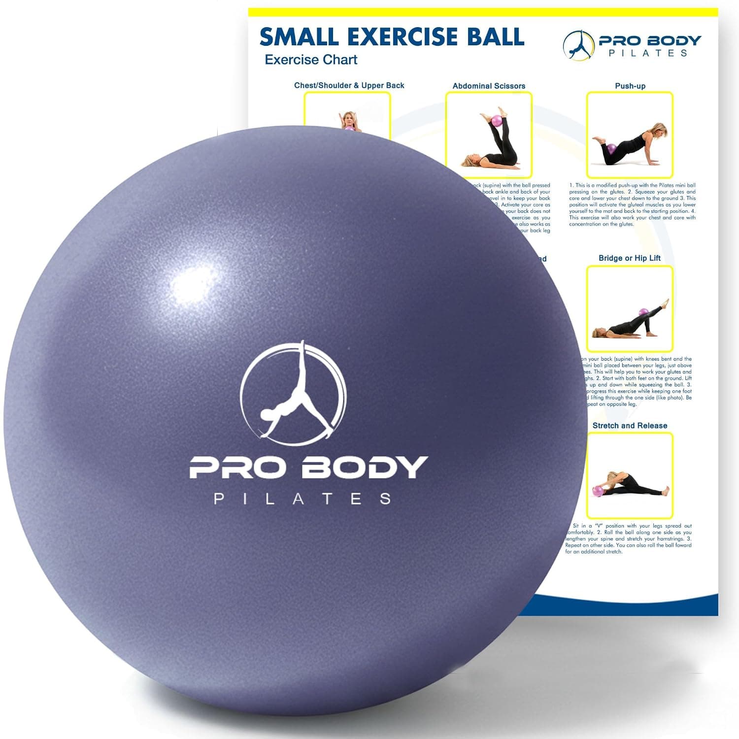 ProBody Pilates Mini Exercise Ball - 9 Inch Bender Ball For Stability, Barre, Pilates, Yoga, Core Training And Physical Therapy