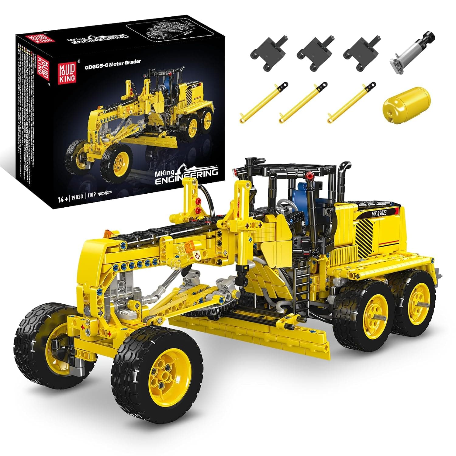 Mould King 19023 Grader Kit, from 14 Years | Over 1109 pieces, pneumatic construction vehicle, for adults and teenagers