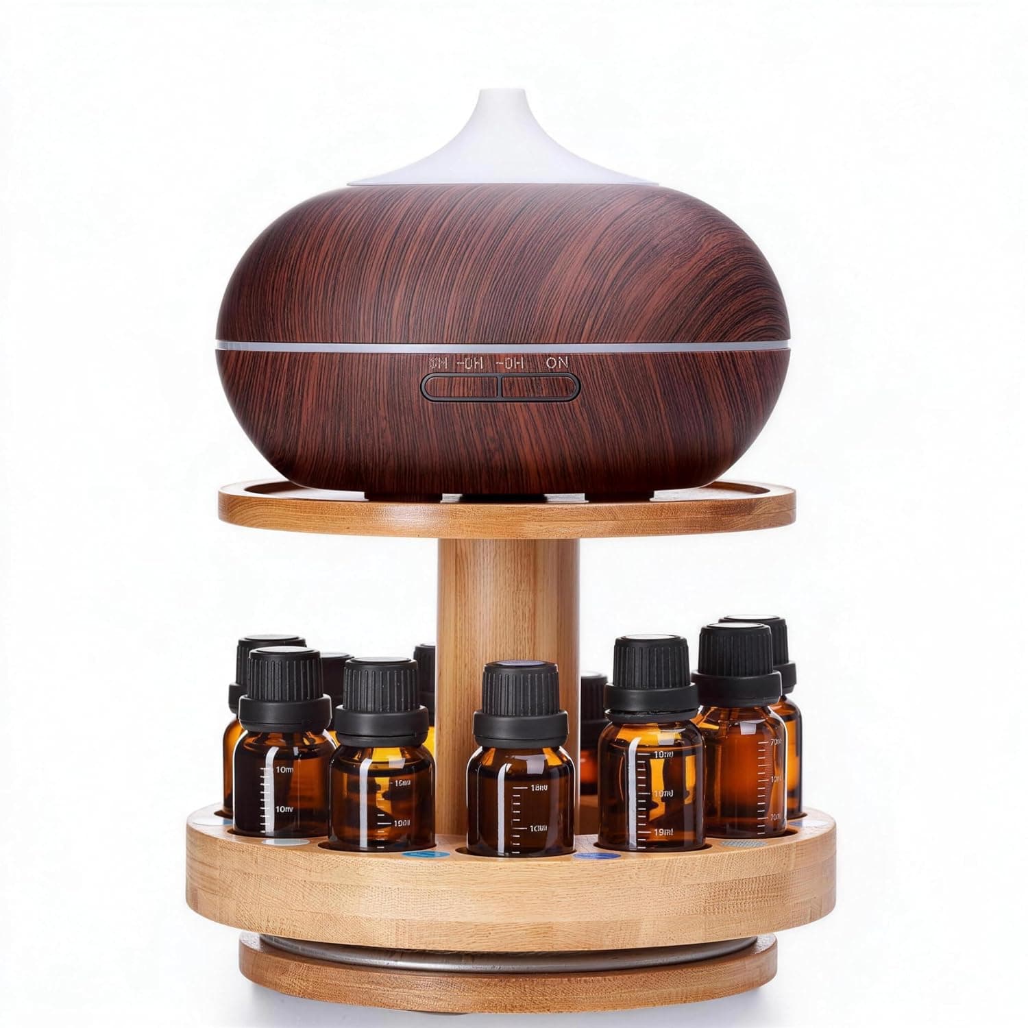 THYGIFTREE Bamboo Diffuser Holder Carousel - 2 Tier Height Increase Shelf with Top Shelf to Hold Diffuser for 5ml, 10ml, 15ml and 20ml Bottles of Essential Oils