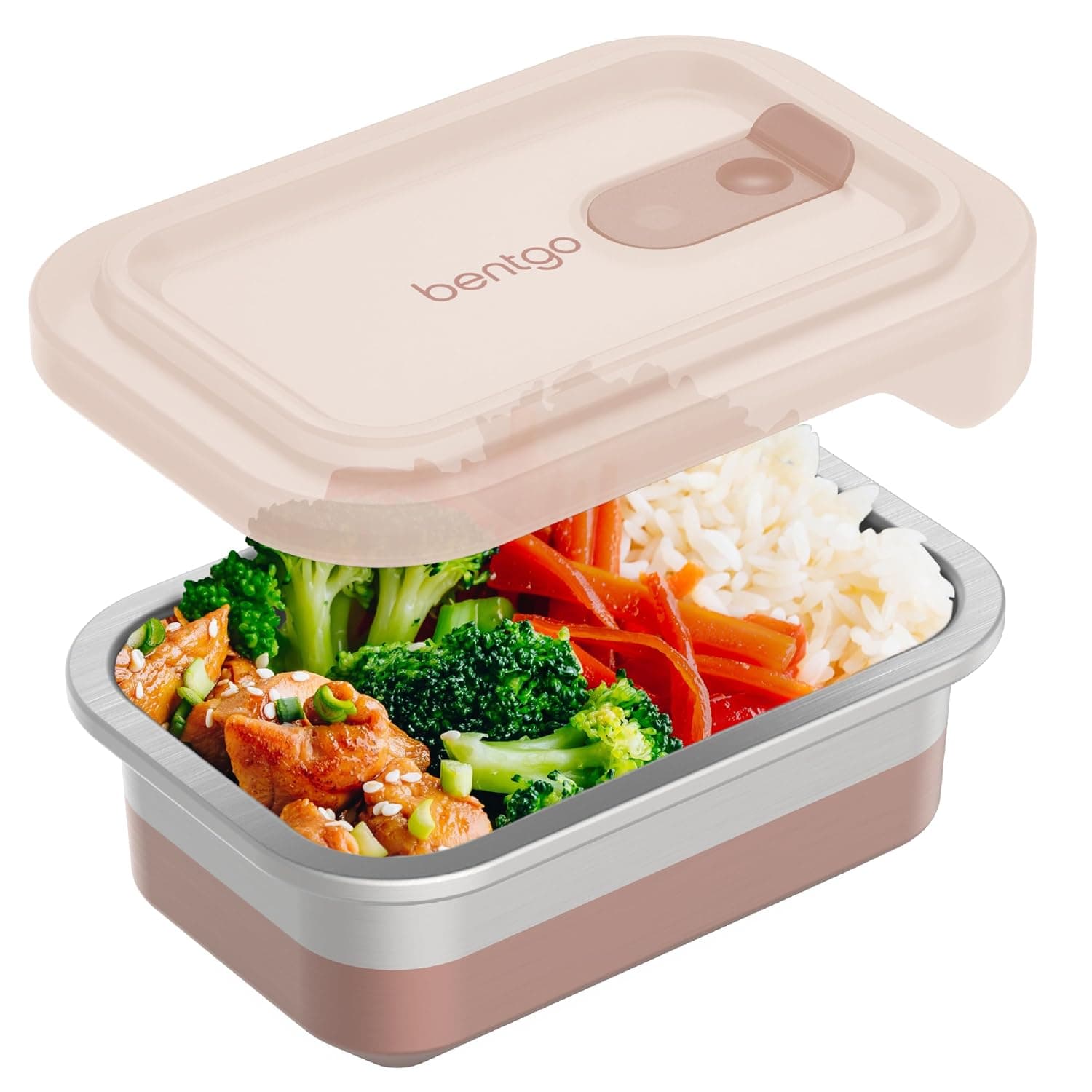 Bentgo® MicroSteel® Heat & Eat Container - Microwave-Safe, Sustainable & Reusable Stainless Steel Food Storage Container with Airtight Lid for Eco-Friendly Meal Prepping (Snack Size - 2 Cups) | Microwave-Safe, Airtight, Easy to Clean, Lightweight Food Storage with Silicone Lid (Snack Size; 2-Cup Capacity; Rose)