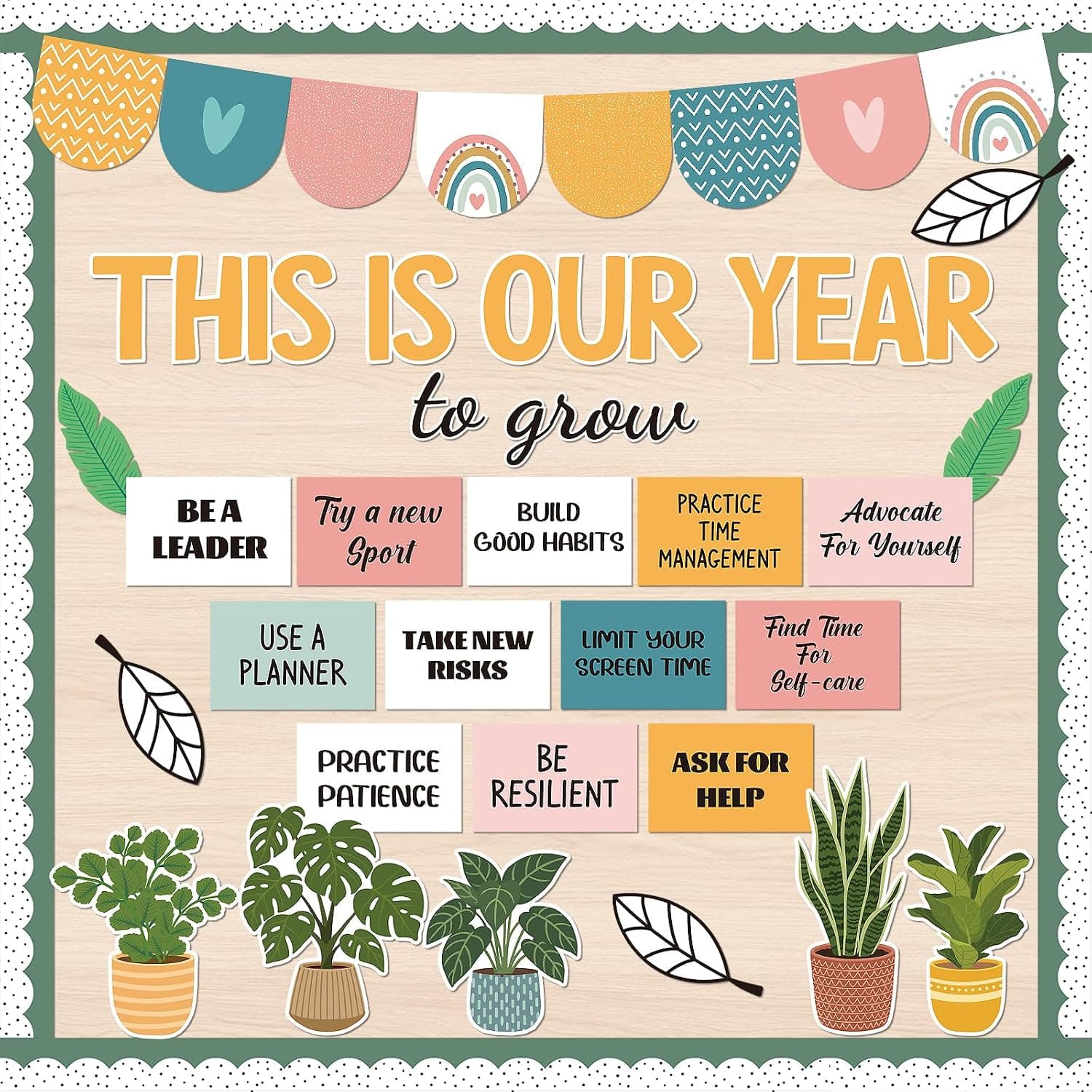 Boho Motivational Bulletin Board Decorations Plant Welcome Back to School Bulletin Board Growth Mindset Positive Affirmations Wall Decor for Teacher School Office Classroom Door Decorations