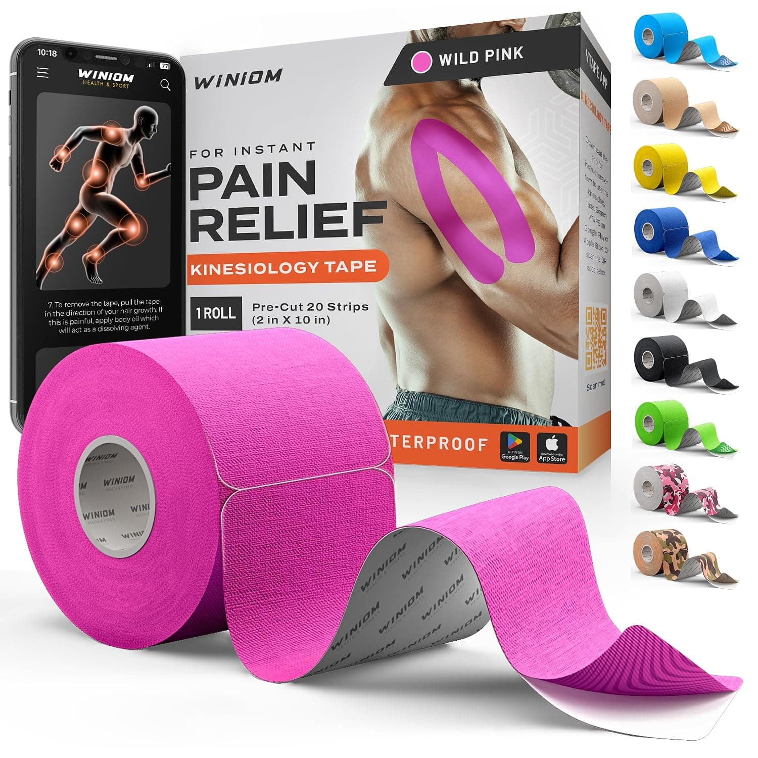 Kinesiology Tape-Amazing Support for Athletic Sports and Recovery + Free Taping Guide - Pre-Cut 2 Inch 16.4 Feet (Wild Pink + Free Taping Guide, 1 Pack)