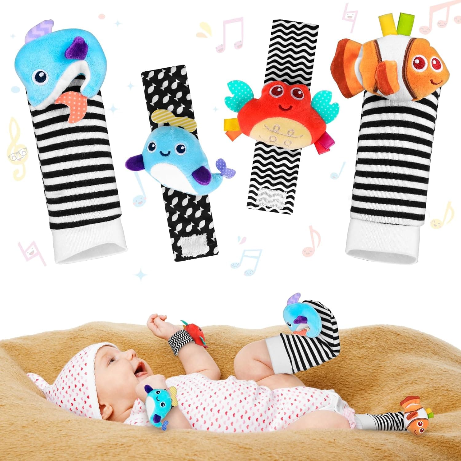 Baby Sensory Toys 0-6 Months: Baby Wrist and Ankle Rattles Foot Finder Rattle Sock Wrist Rattle Baby Essentials for Newborn Infant Toy Socks 0 3 6 9 12 Months Grils Boys Baby Gift
