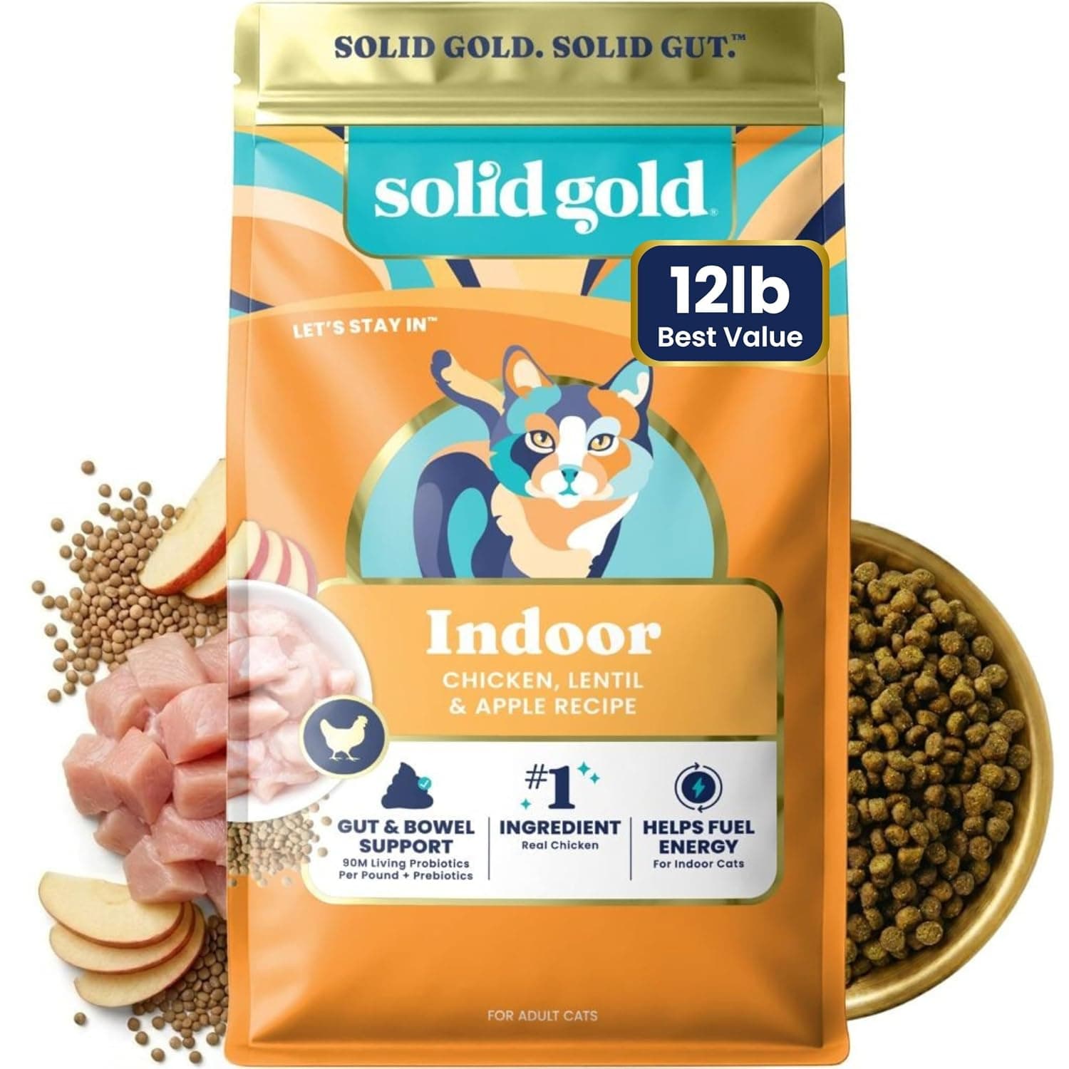 Solid Gold Cat Dry Food Grain Free Chicken Lentil Apple Recipe Adult Indoor - 5.44 Kg