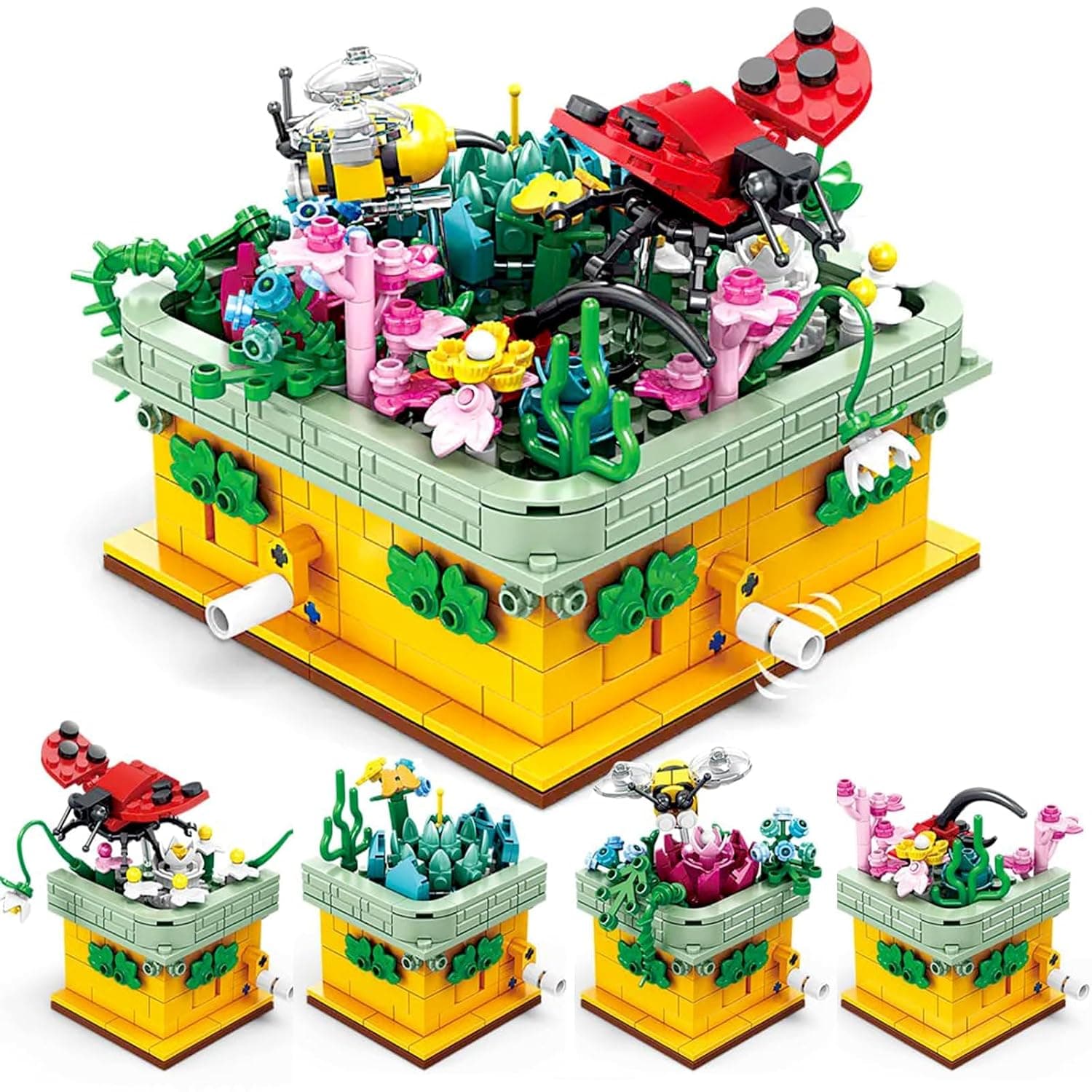 Mechanical Insects & Flowers 3D Moving Parts Toy Building Kit, 661pcs Creative Botanical Model, DIY Engineering Set for Adults, Kids & Gift (4 pcs)