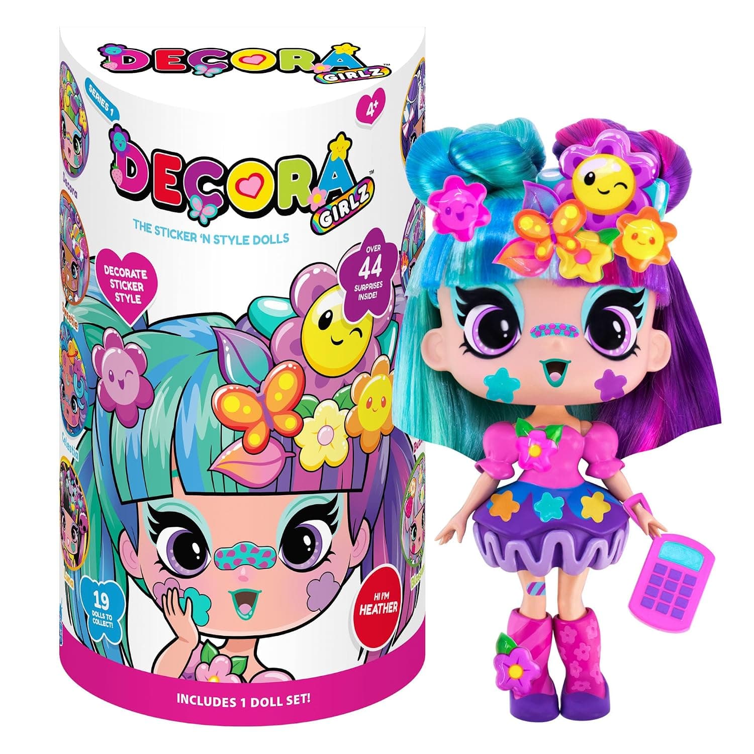 John Adams Decora Girlz | 5" HEATHER Sticker 'n' Style Fashion Doll | Heather features 44 colourful accessories including dress, shoes, bag, comb, sticker sheets | Dolls & Accessories | Ages 4+
