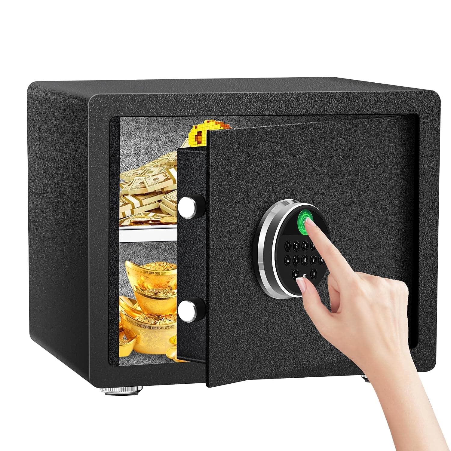 HSGCJS 1.2 Cu Ft Smart Biometric Fingerprint Home Safe with Digital Keypad | 3-8 Digit PIN,Silent Mode & LED light,Removable Shelf,Dual Alarm System,Small Steel Safe Box For Home,Office and Hotel