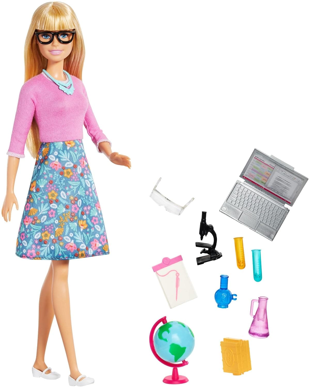 Barbie Teacher Doll, Blonde, With 10 Teaching Accessories, Including Spinning Globe And A Laptop That Opens And Closes, Gift For 3 To 7 Year Olds