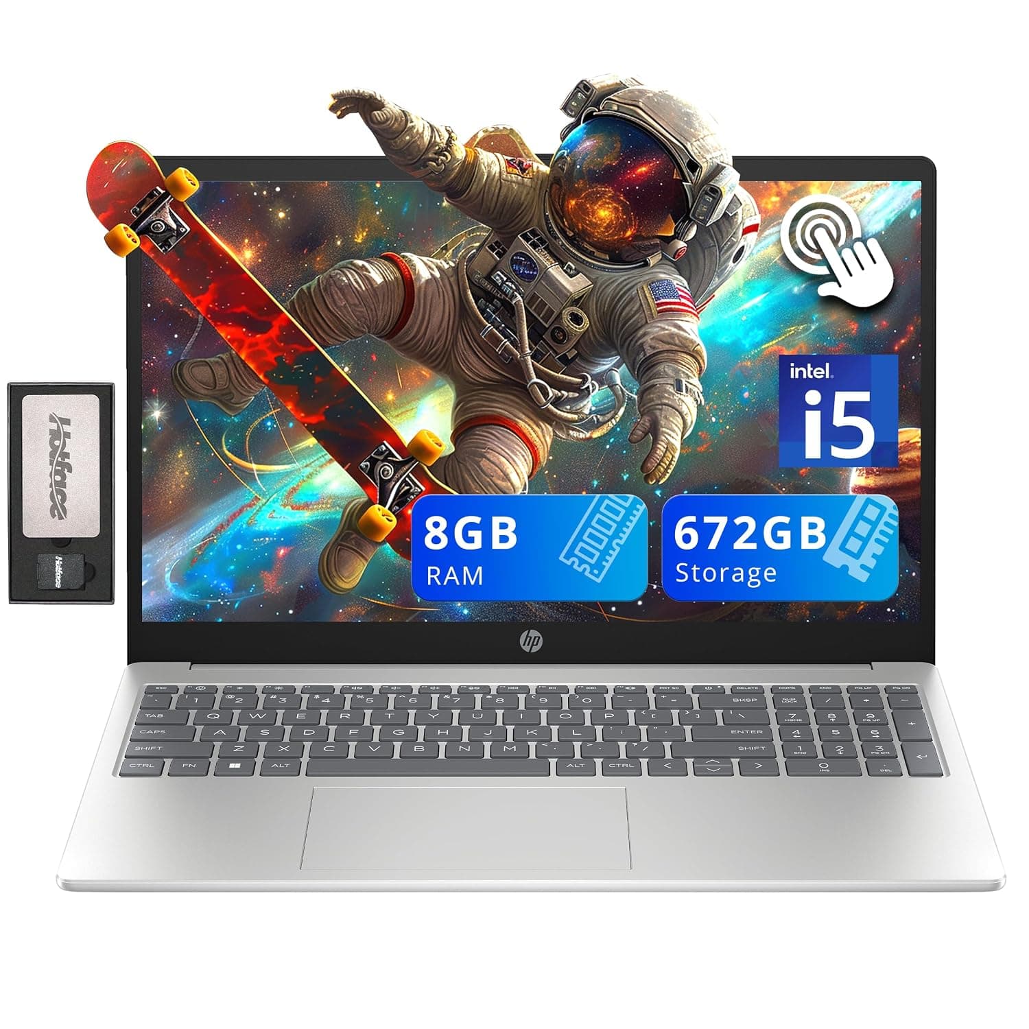 HP Pavilion 15.6" HD Touchscreen Laptop, Intel i5-1235U, 8GB RAM, 672GB Storage(512GB SSD + 160GB Docking Station Set), Intel Iris Xe Graphics, Num Pad, 720p Webcam, Wi-Fi 6E, Windows 11, Silver