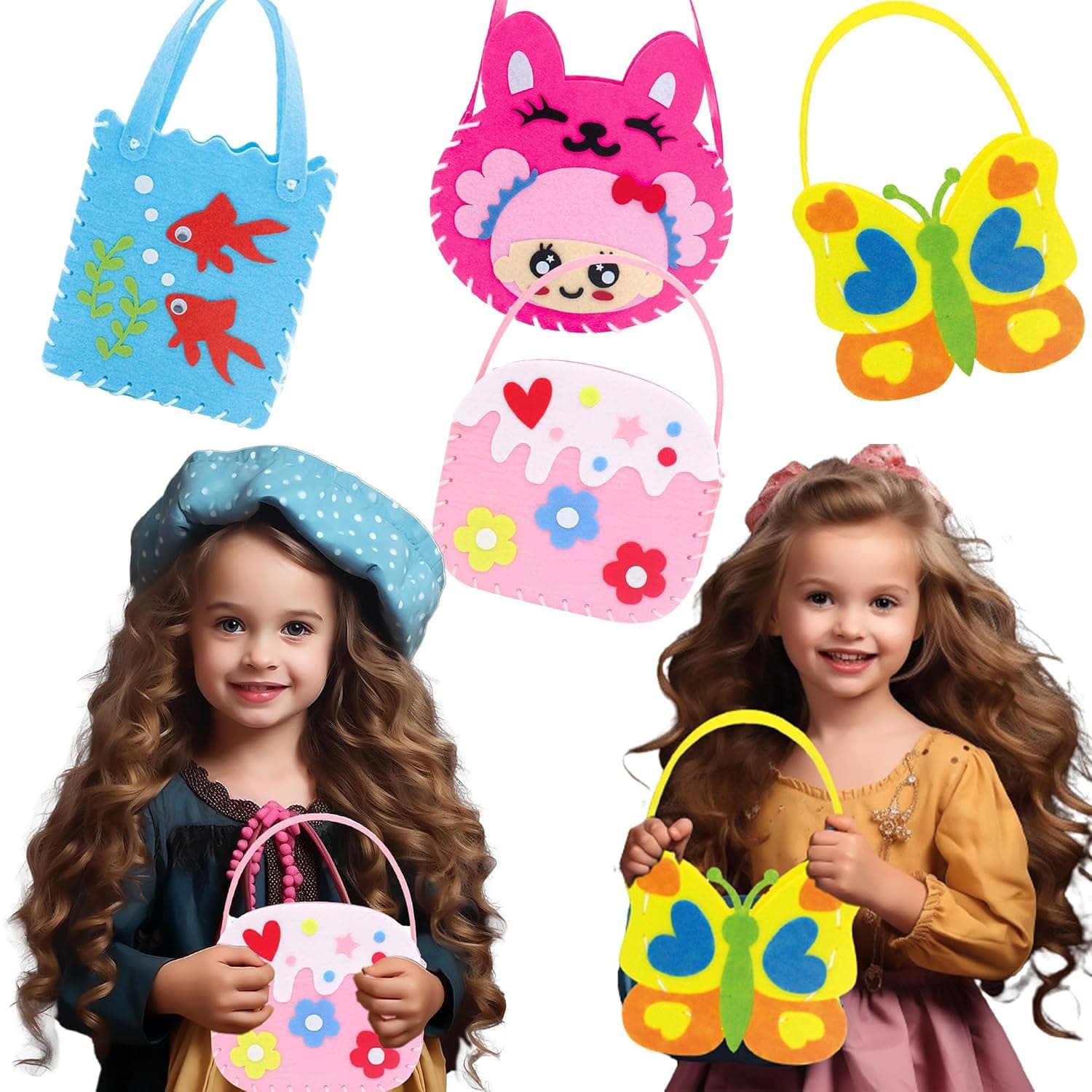Sewing Kit for Kids, 4 Sewing Bags, Craft Kits for Sewing Sets, DIY Felt Craft Kits, Preschool Educational Kids Toys Sewing Craft Kits, Kids Sewing Crafts Supplies, Gifts Toys for Toddler Kids