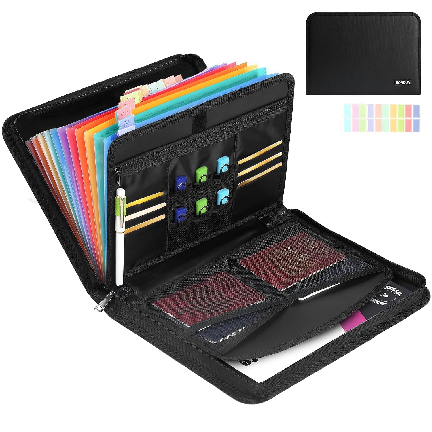12 Pocket Accordion File Organizer,Fireproof Document Bag,File Folder,Important Document Organizer with Zipper & Labels