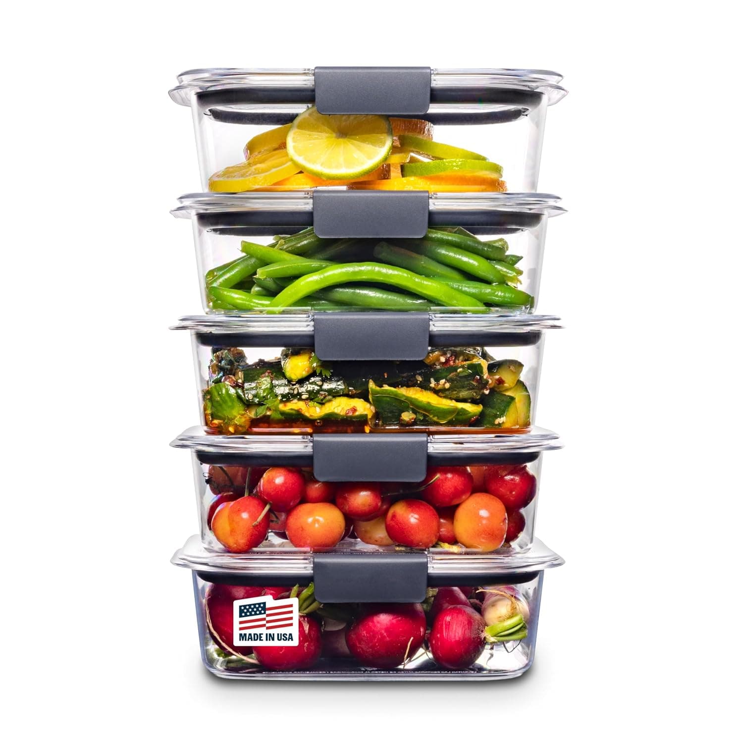 Rubbermaid Brilliance Food Storage Container, BPA free Plastic, Medium, 3.2 Cup, 5 Pack, Clear