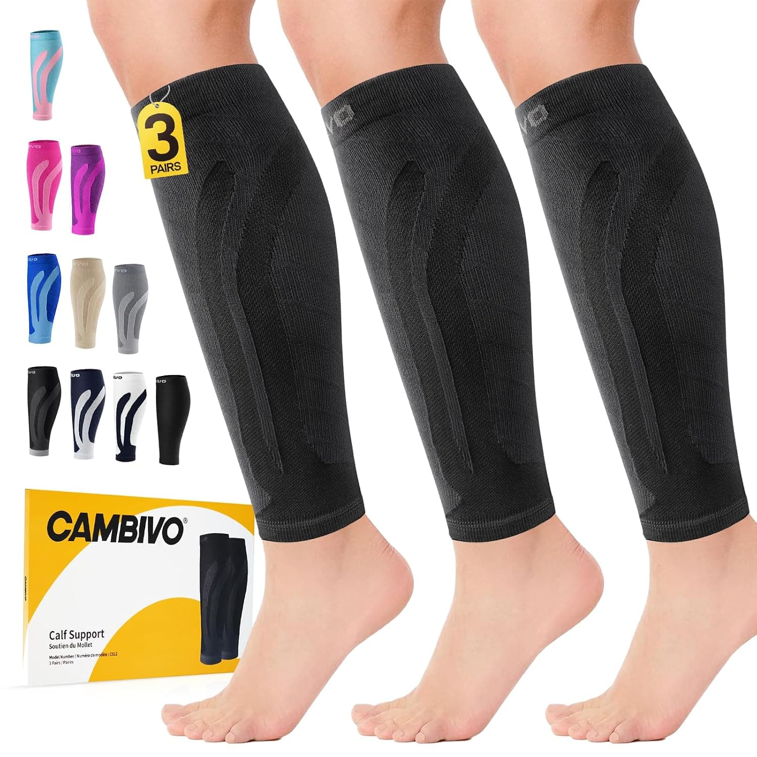 CAMBIVO 2 Pairs of Calf Bandage, Compression Stockings for Women, Men, Support Stockings, Compression Socks, Calf Compression, Calf Leg Warmers for Sports, Football, Running, Swelling, Recovery