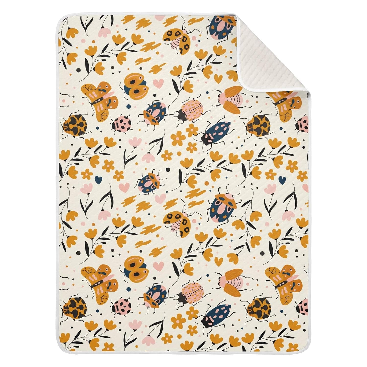 Insects Bugs Beetles Cute Baby Swaddle Blanket for Boys Girls, Butterfly Ladybug Maple Leaves Muslin Baby Receiving Swaddle Blanket, Soft Cotton Nursery Swaddling Blankets for Newborn Toddler