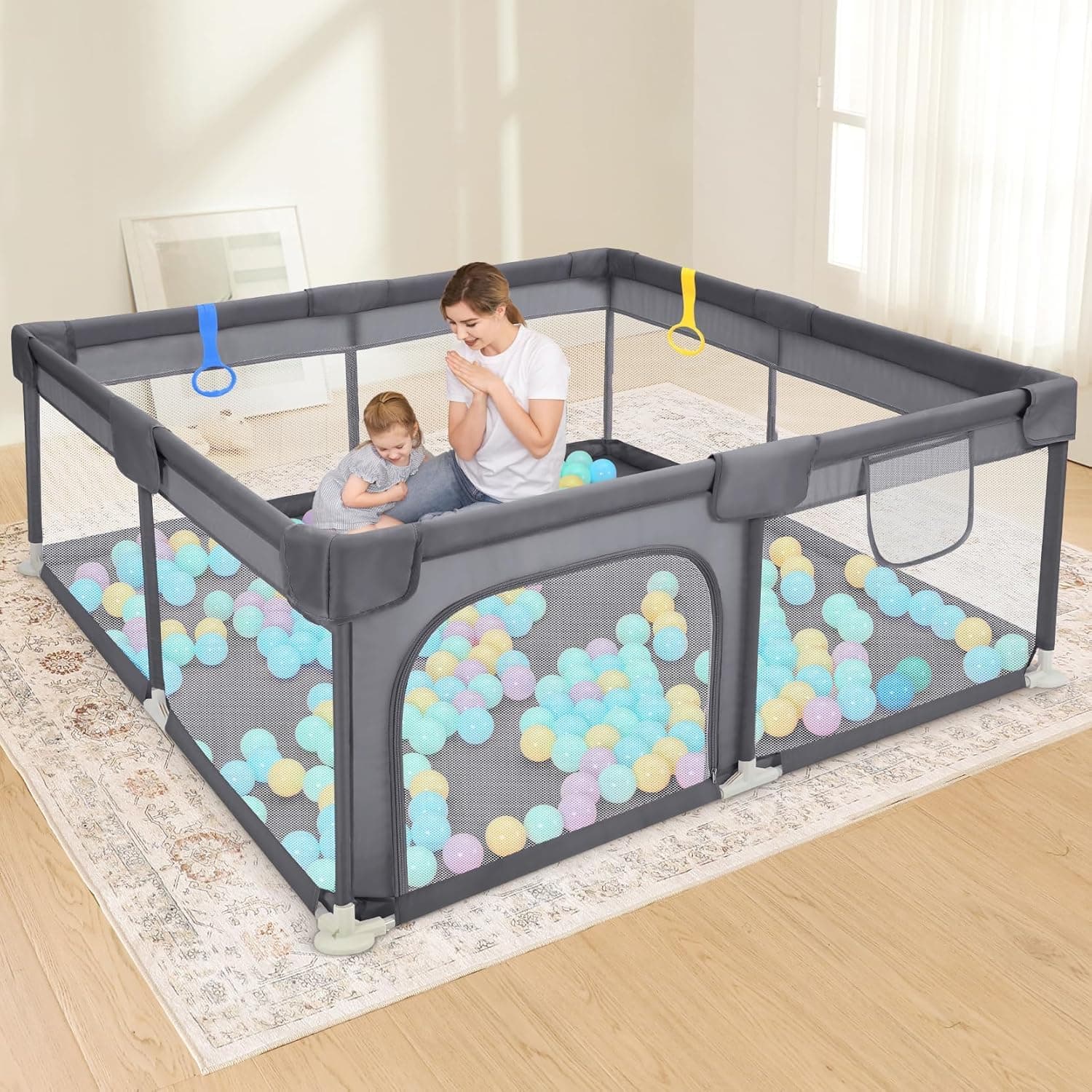 Baby Playpen, Playpen for Babies & Toddlers, Kids Safe Play Center, Infant Playpen 150*180*68 cm Playard for Baby, Baby Playpen Fence, Child Activity Center, Large Playard for Indoor (150*180cm B)