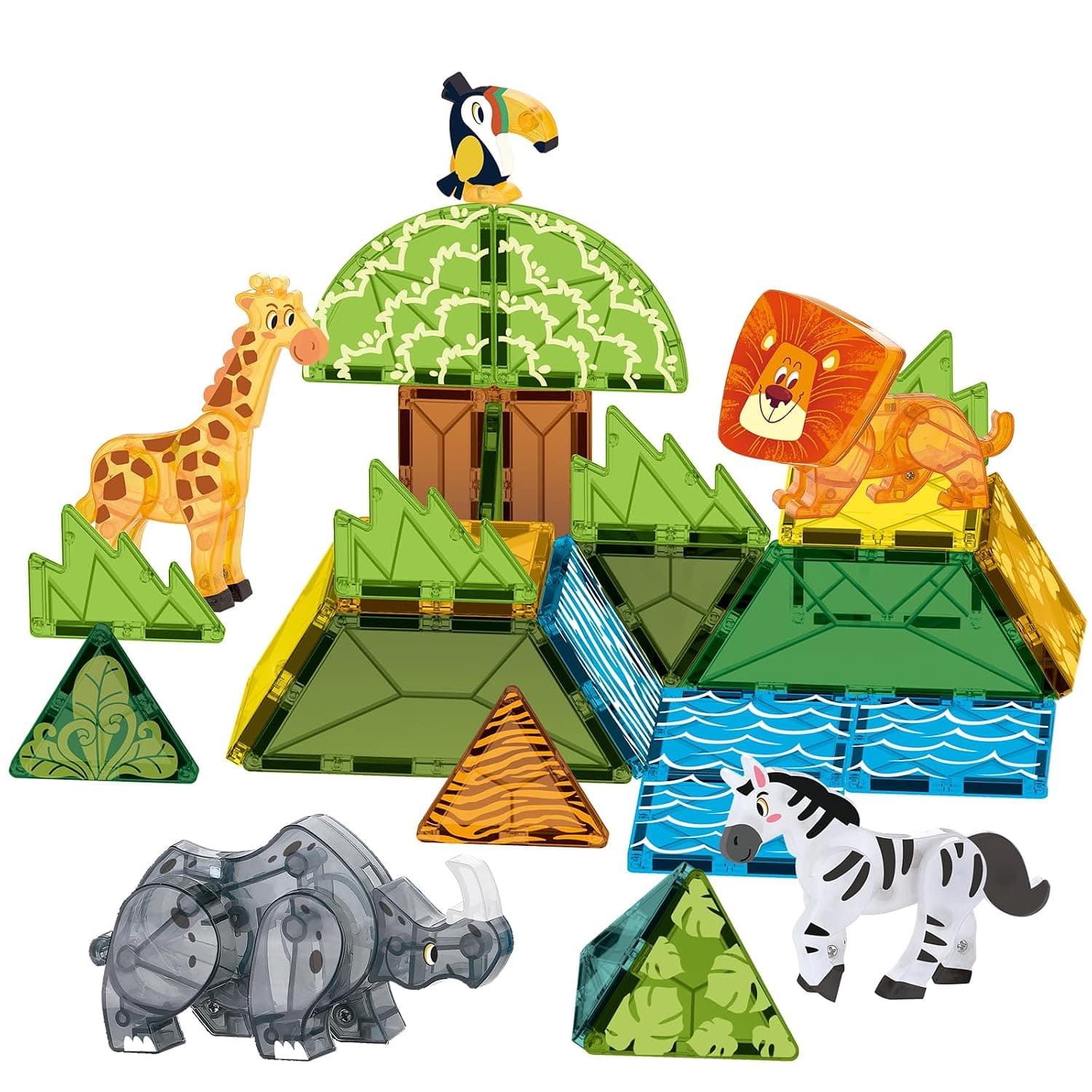 Oriate Magnet Safari Animals Magnetic Tile Blocks, Movable Joint Zoo Animals, Suitable Magnetic Construction Magnet Tiles, Pack of 30 Magnets for Children, Educational Building, Travel Toy