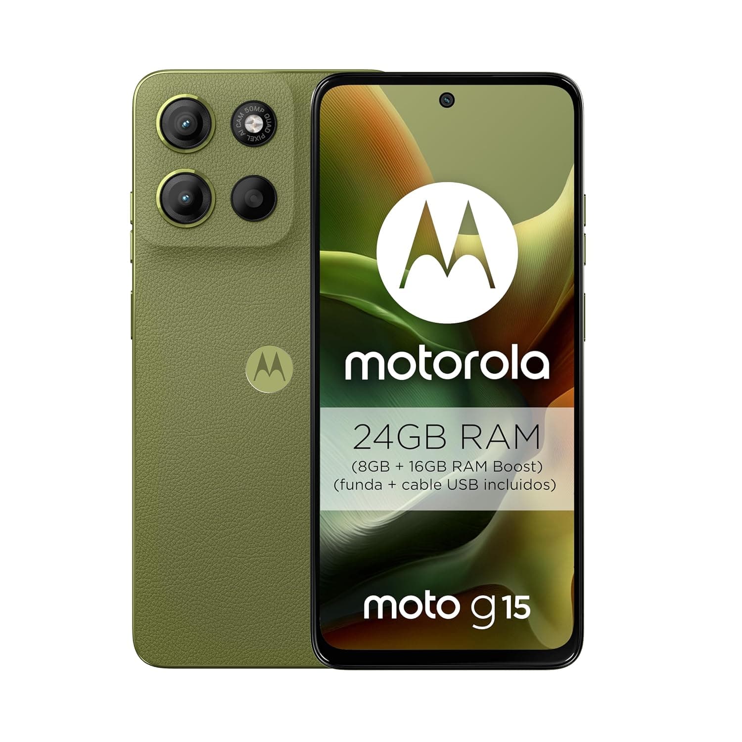 Motorola Moto G15 Dual-SIM 128GB ROM + 8GB RAM (GSM Only | No CDMA) Factory Unlocked 4G/LTE Smartphone (Iguana Green) - International Version
