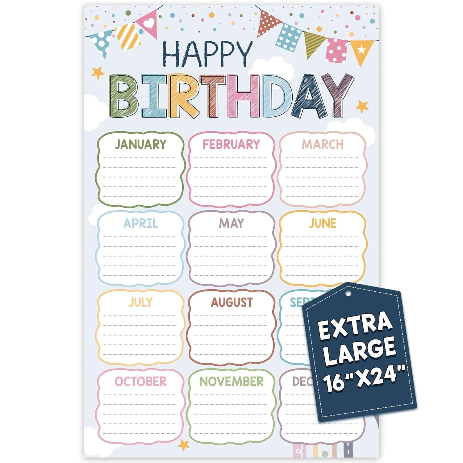 BEAWART Boho Classroom Birthday Chart, Happy Birthday Calendar Chart For Classroom, Bday School Bulletin Board Sign Decoration, Reusable Posters for Back to School Teaching Supplies, Shipped in Tube