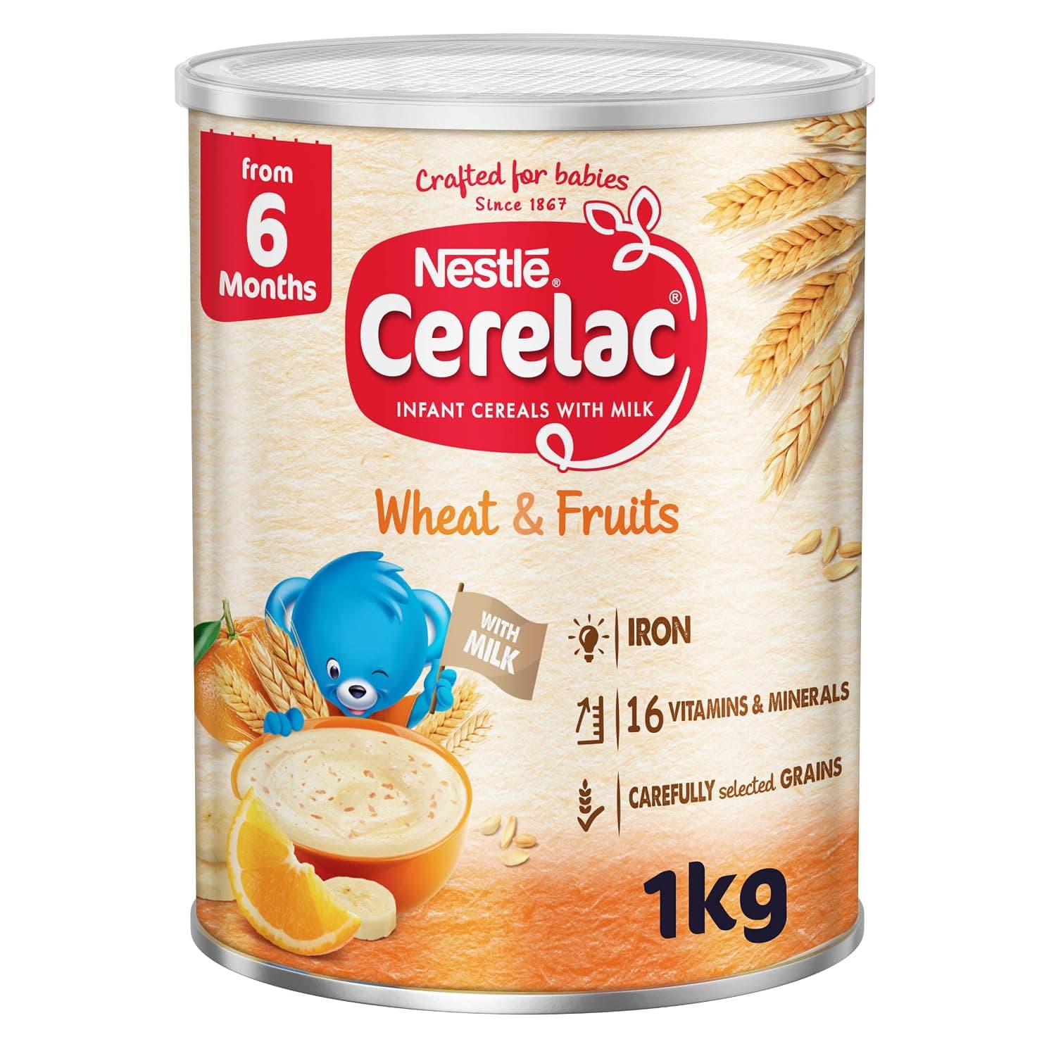 Nestle Cerelac Nestle Infant Baby Cereal, Wheat & Fruits, Baby Food, Tin, 1kg