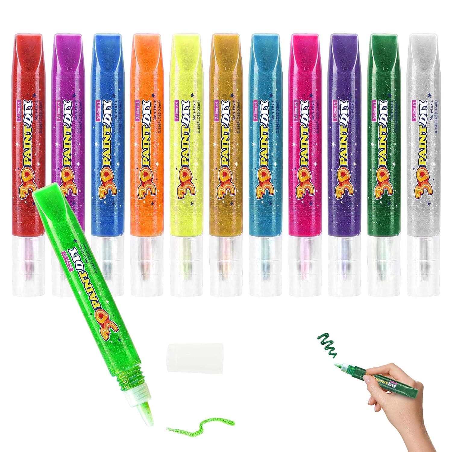 Glitter Glue Pens, 12pcs Non-Toxic Washable Craft Glitter Glue Stick Set, Art Glues Glitter Gel Pens for Gluing, Drawing, Writing, Cards Decorating, Scrapbooking, DIY Crafts, Holiday Decor