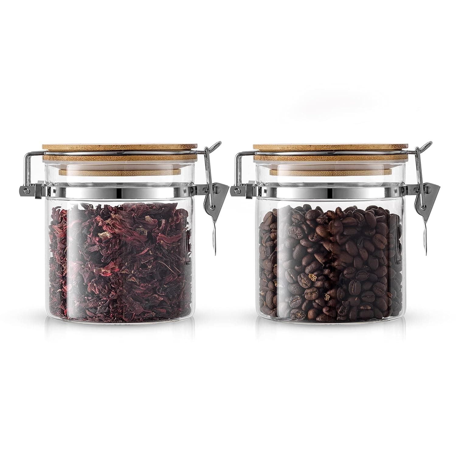 Glass Jars With Bamboo Lids (19oz). 2PC Set of Airtight Storage Jars with Clamp Lids for Pantry Food Storage. Air Tight Sealable Glass Canisters Containers for Kitchen Organization