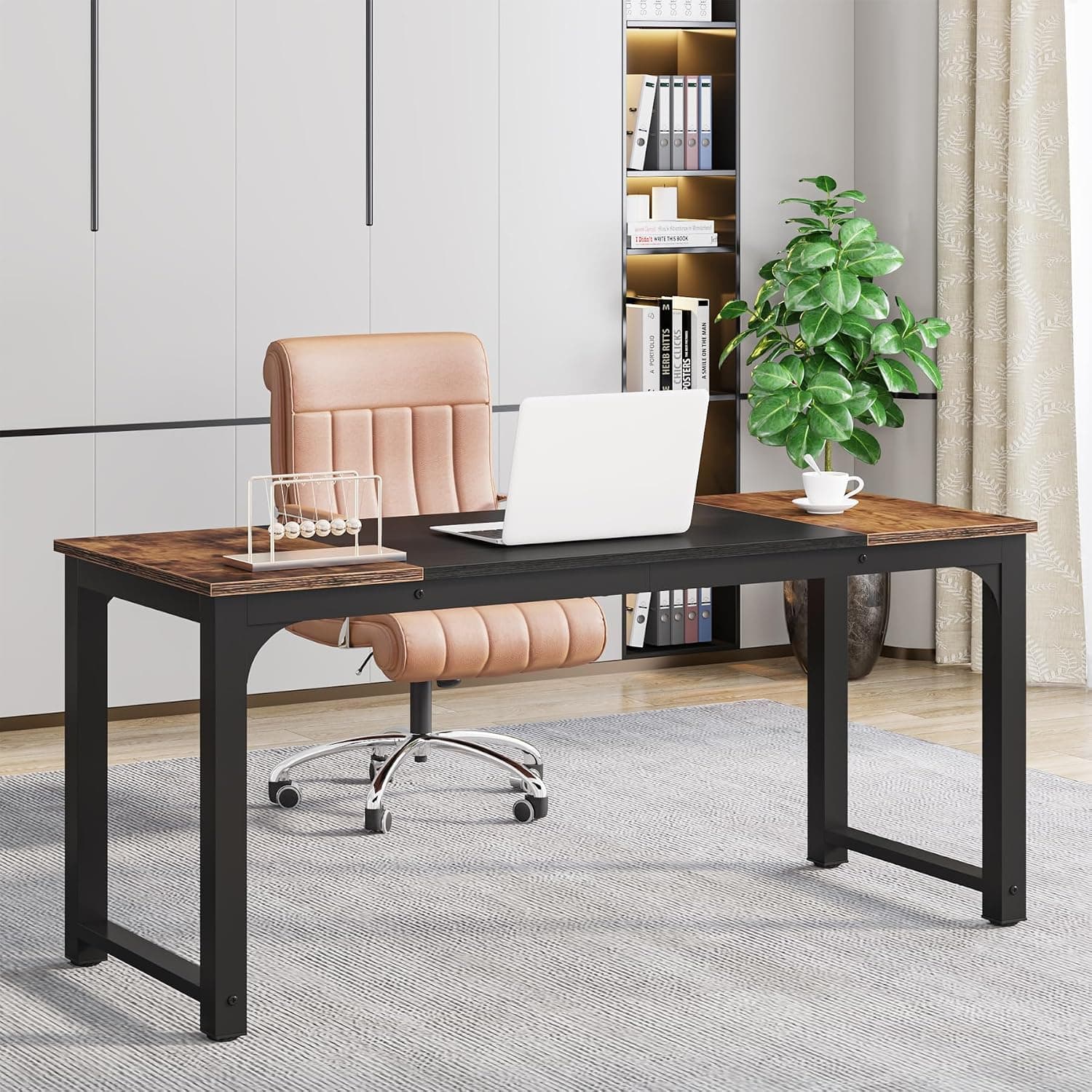 Tribesigns Modern Computer Desk, 160 x 60 cm Large Office Desk Computer Table Study Writing Desk Workstation for Home Office, Rustic Brown/Black
