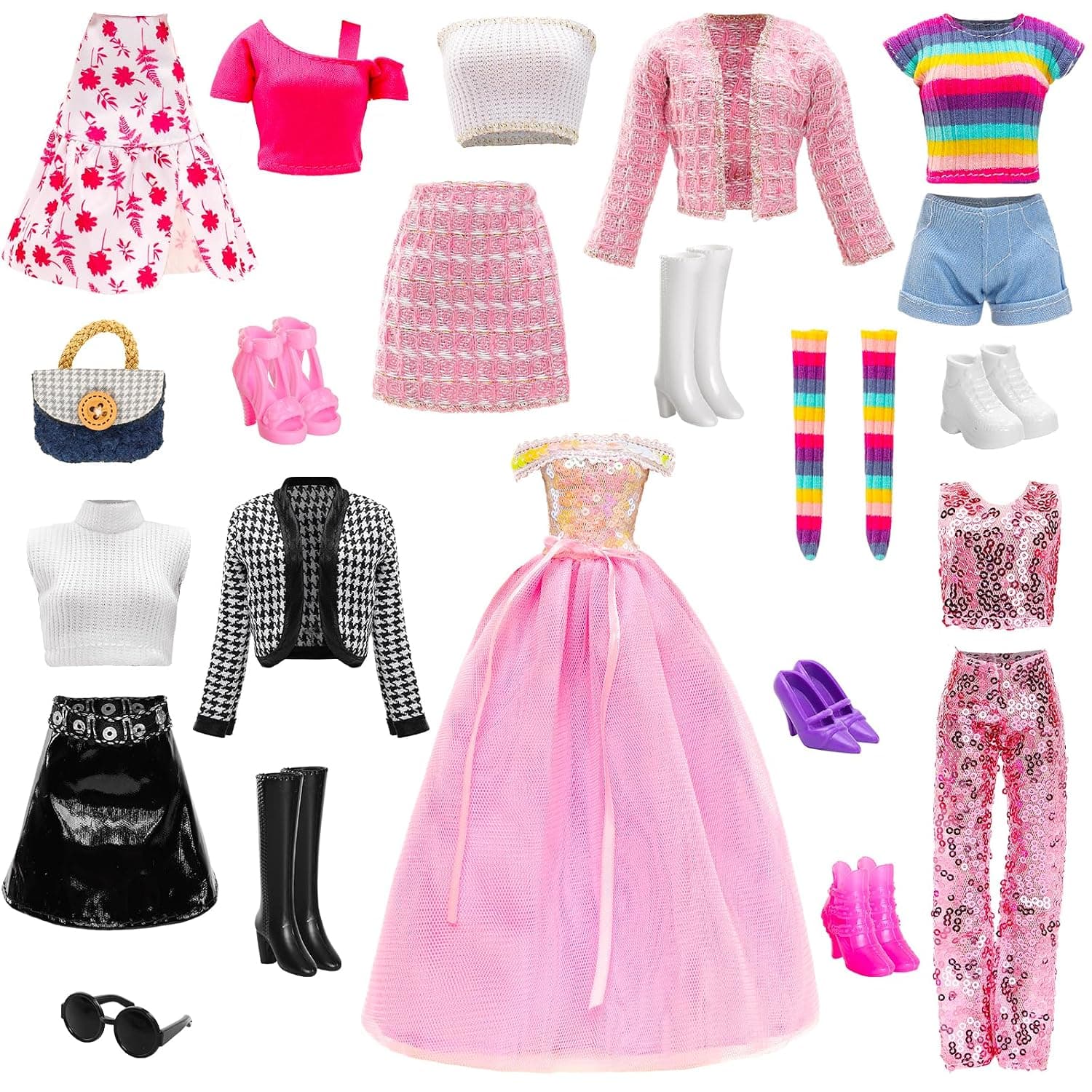 15 Pieces 11.5 Inch Girl Dolls Fashion Pack 6 Set Doll Clothes Include Chic Suits Party Gown Sequin Outfit Stylish Dress 6 Pairs of Shoes 3 Accessories for Girl Dolls Clothing(NO Doll) | 6 Set Doll Clothes Include Chic Suits Party Gown Sequin Outfit Dress 6 Pairs of Shoes 3 Accessories for Girl Dolls Clothing