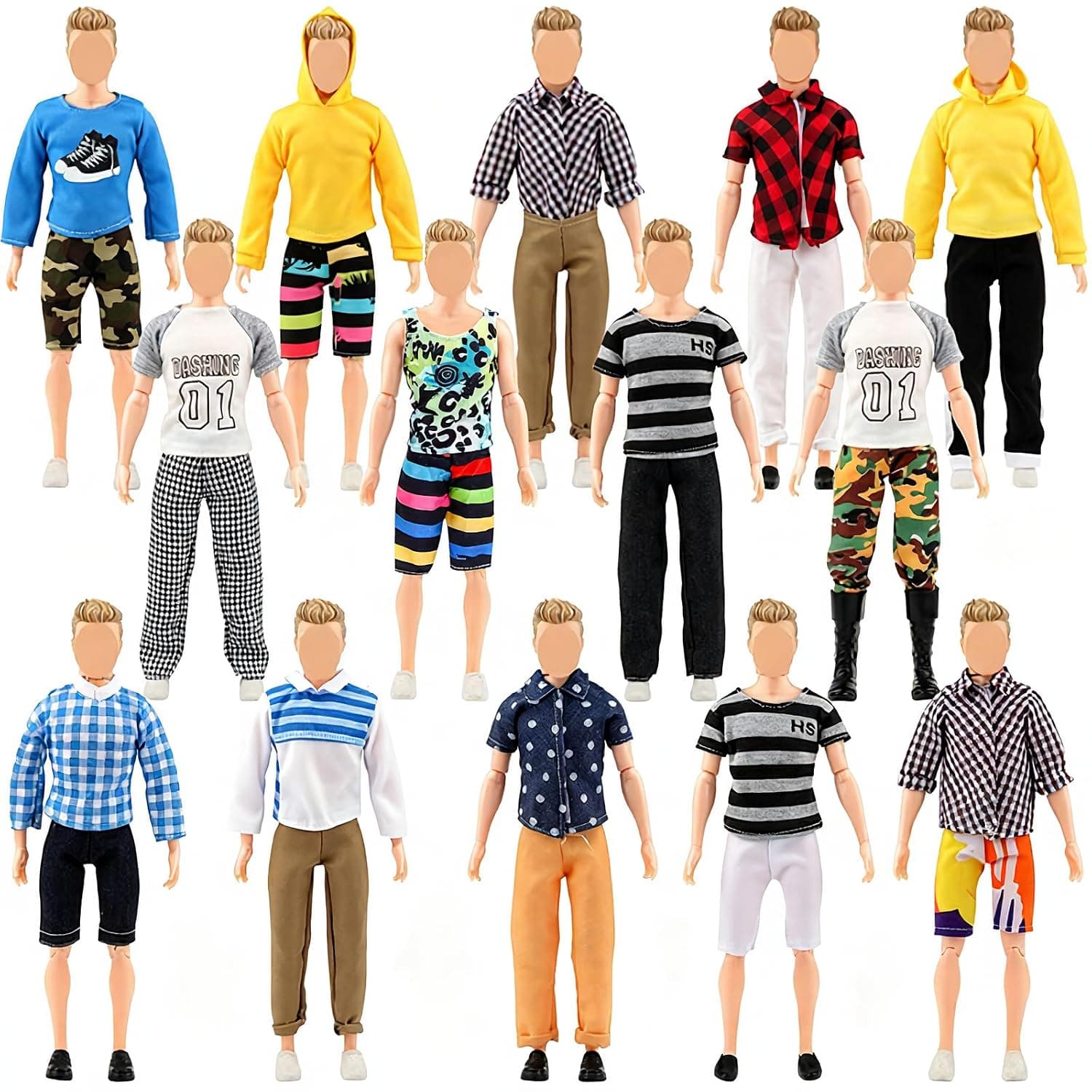 SOTOGO 27 Pieces Kens Clothes and Accessories for 12 Inch Boy Doll Include 12 Sets Doll Clothes/Casual Clothes/Career Wear Clothes/Jacket Pants Outfits, 4 Pairs Shoes and Surfboard