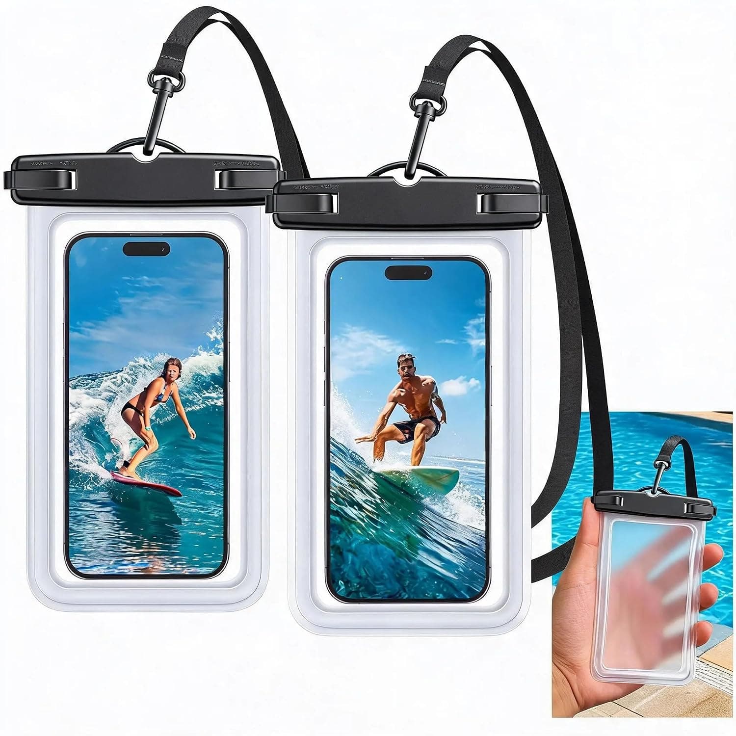 ToolHouse 2 Pack Waterproof Phone Pouch, Dry Bag Case with Clear Transparent Window for Universal protective case for smartphones to 7", Underwater Swimming Travel Essentials Accessories