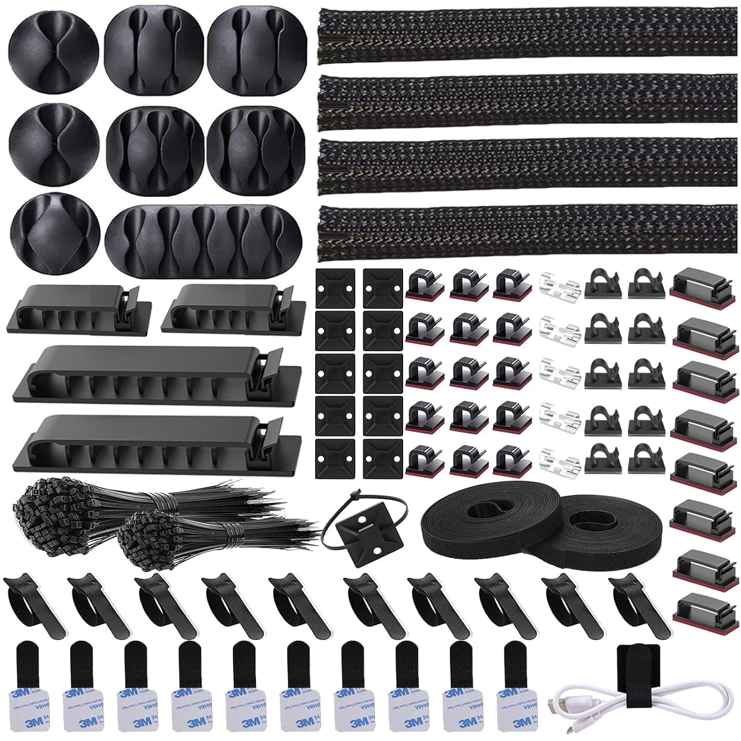 311Pcs Cable Management Organizer Kit 4 Cable Sleeve Split,53Cable Clips 12Cord Clips Holder,22 Cable Ties, 20 Adhesive Wall Cable Tie, 200Fasten Cable Ties for TV Office Home Electronics | 53Cable Clips 12Cord Clips Holder,22 Cable Ties, 20 Adhesive Wall Cable Tie, 200Fasten Cable Ties for TV Office Home