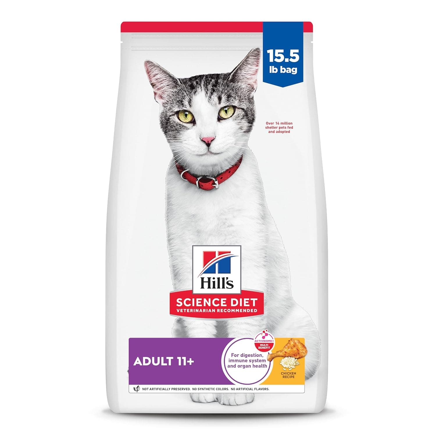 Hill's Science Diet Dry Cat Food, Adult 11+ for Senior Cats, Chicken Recipe, 15.5 lb. Bag | #1 Veterinarian Recommended, Chicken Recipe, 15.5 lb. Bag