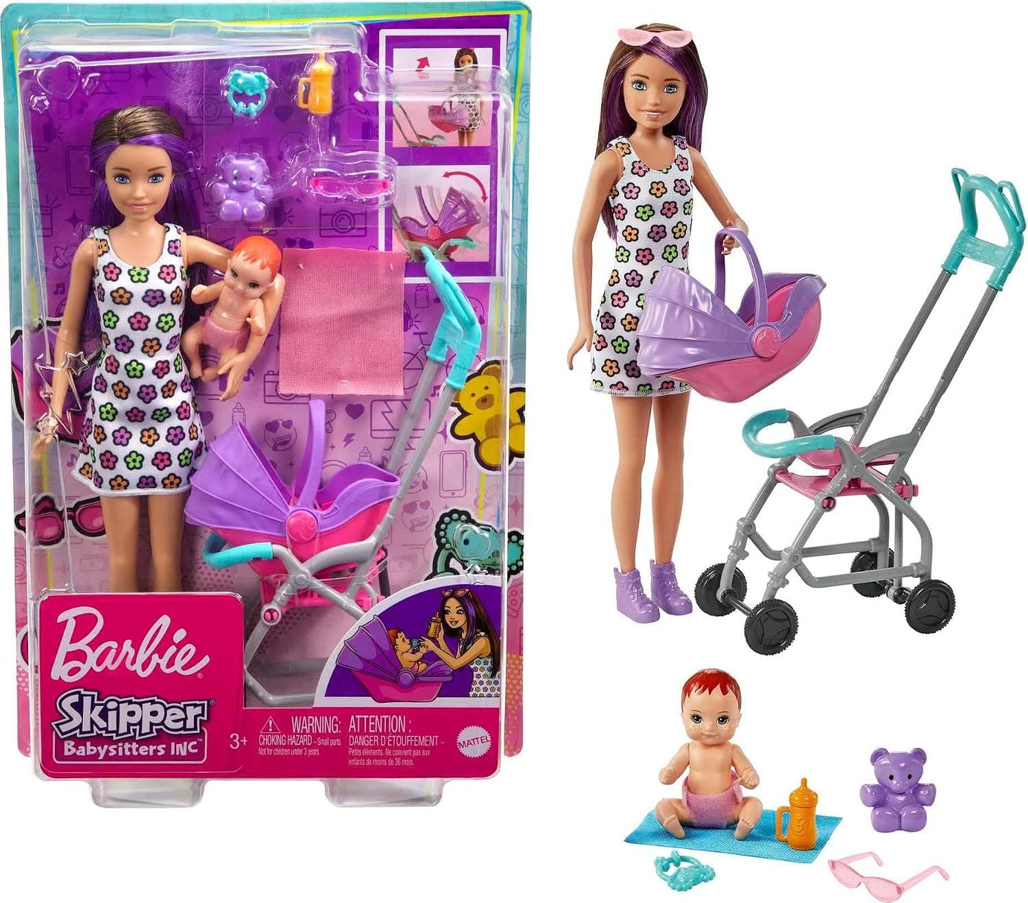 Barbie® Skipper™ Babysitters Inc.™ Playsets with Babysitting Skipper™ Doll, Toddler Doll, Furniture and Themed Accessories | Brunette Fashion Doll, Featuring Baby Doll, Stroller, & 5 Accessories, Ages 3+, GXT34