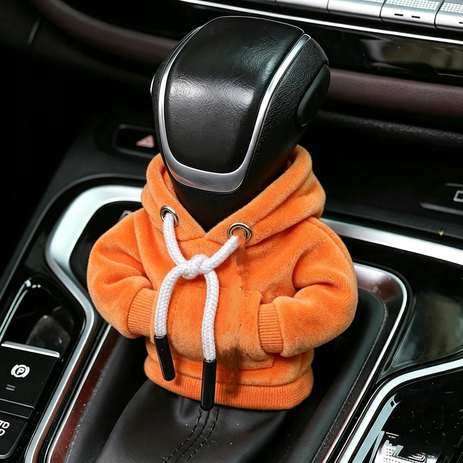 Car Gear Shift Hoodie, Universal Gear Knob Cover with Drawstring, Mini Hoodie for Auto Shifter, Auto Interior Cute Gadget,car Accessories for Men,Orange