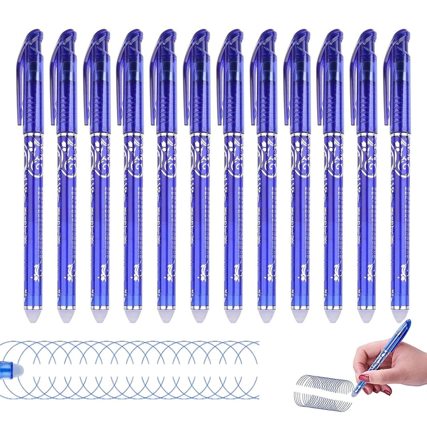 Erasable Pens, 12 PCS Blue Ink 0.5 mm Fine Point Ballpoint Refill