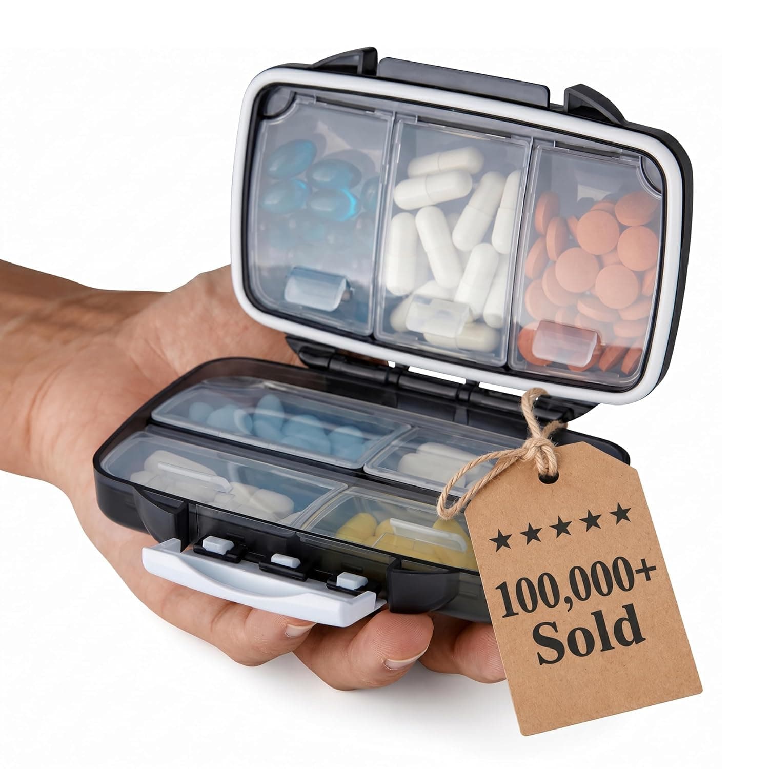 Travel Pill Organizer - Moisture Proof Pill Holder Daily Medicine Organizer Box Small Pill Case for Vitamin Supplement Pocket Pharmacy with Labels Pill Box for Purse Cute Pill Container 7 Compartments