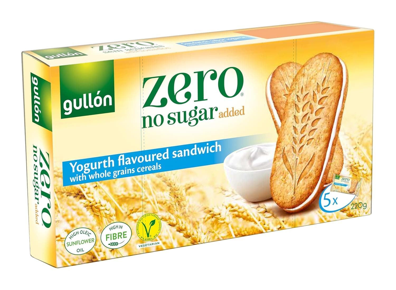 Gullon ZERO No Added Sugar WHOLE GRAINS SANDWICH YOGURT Biscuits 220G