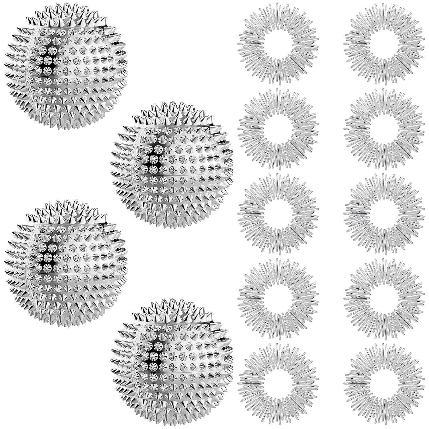 12 Piece Skills Set, Acupressure Rings & Massage Balls for Stress Relief, Skills Borderline & Panic Attacks, Relaxation and Concentration
