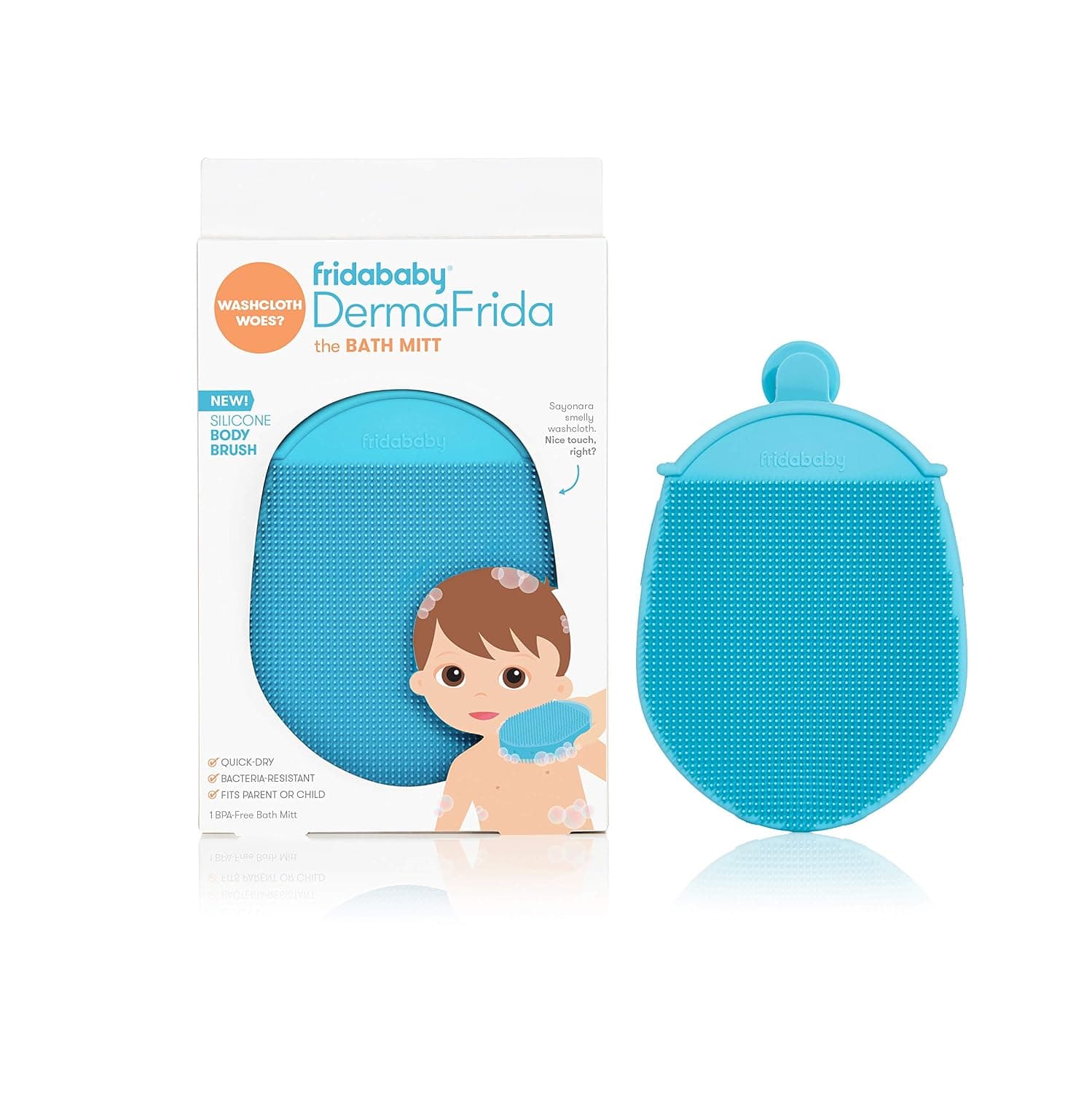 Fridababy DermaFrida-Toddler Silicone Body Bath Brush | Quick-Dry Silicone Washcloth Replacement, Fits Parent or Child for Early Development