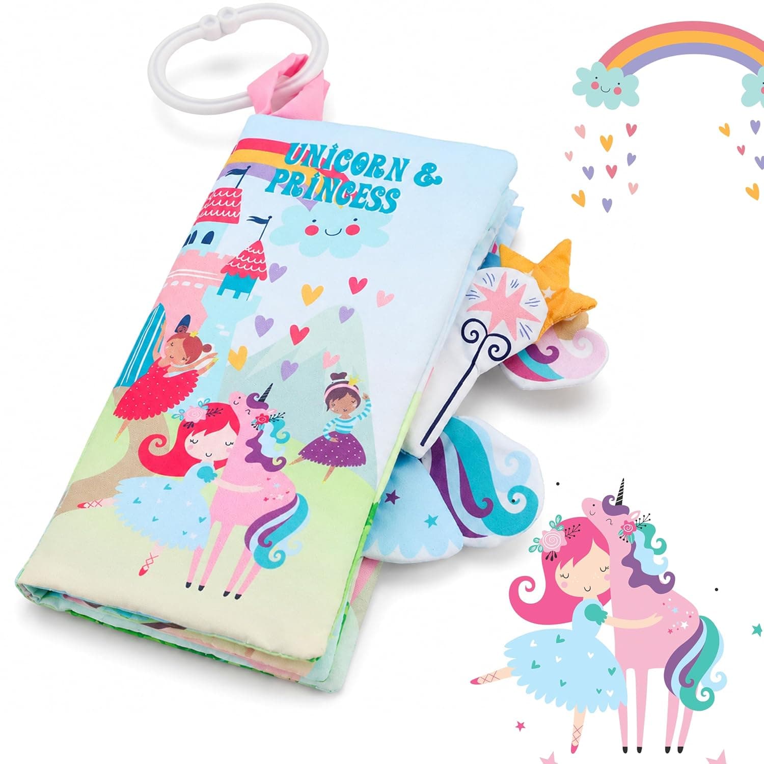 Unicorn Baby Books 0-6 Months, Touch Feel Soft Cloth Crinkle Books For Babies,Infants,Toddlers Sensory Baby Toys 6 to 12 Months Baby Christmass Gifts Stocking Stuffers for girls, Baby Shower Items